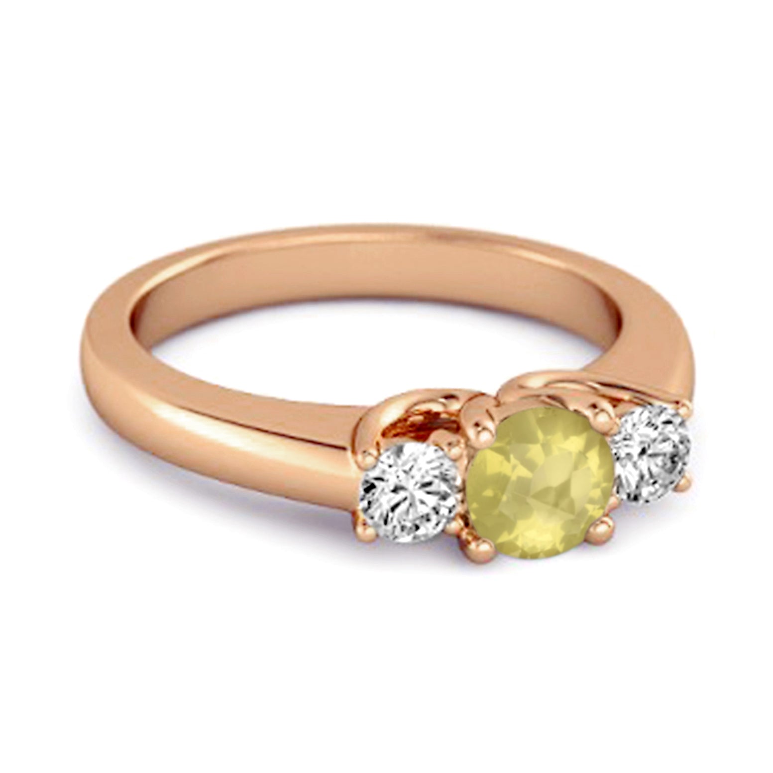Lemon Quartz Round Three Stone Ring – Sterling Silver