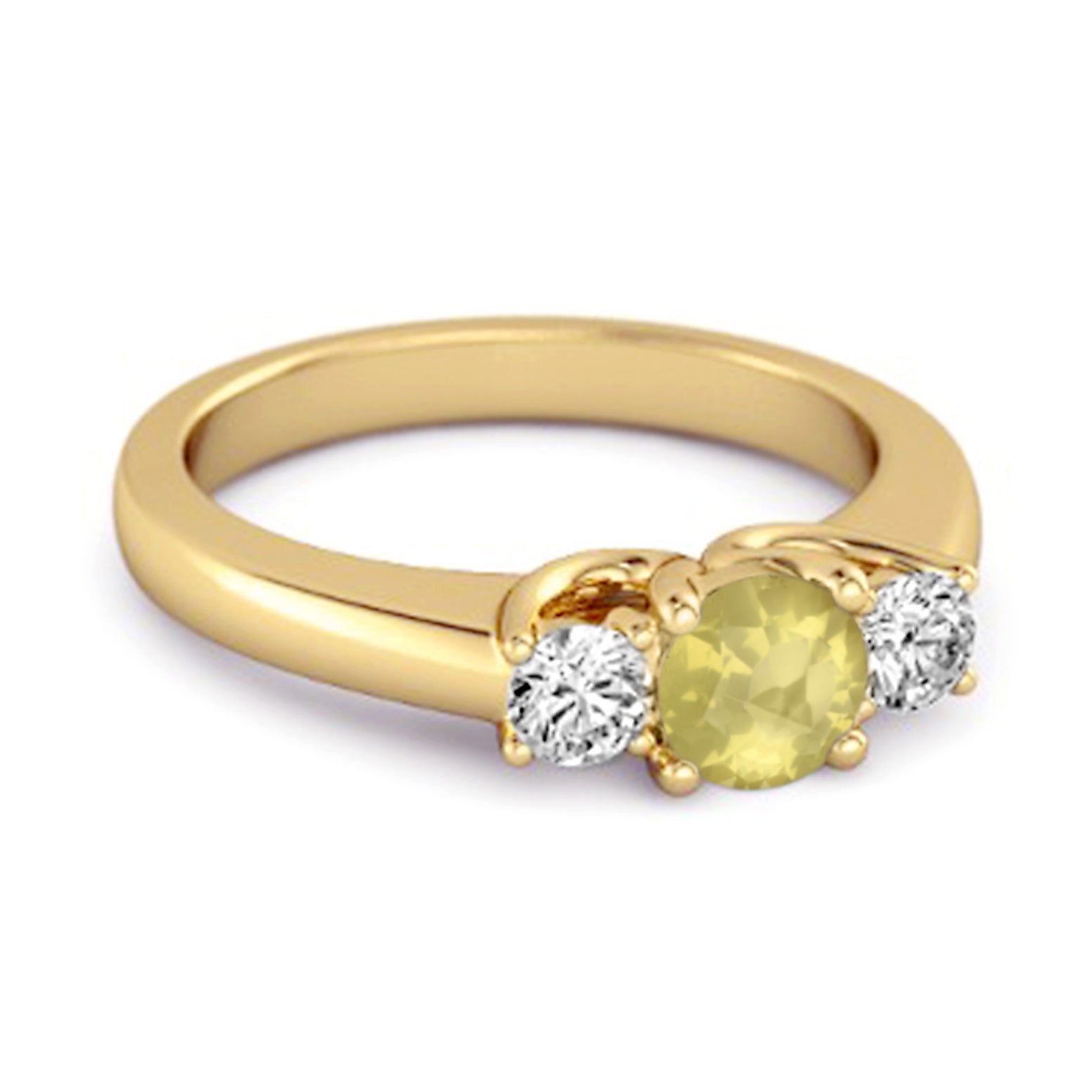 Lemon Quartz Round Three Stone Ring – Sterling Silver
