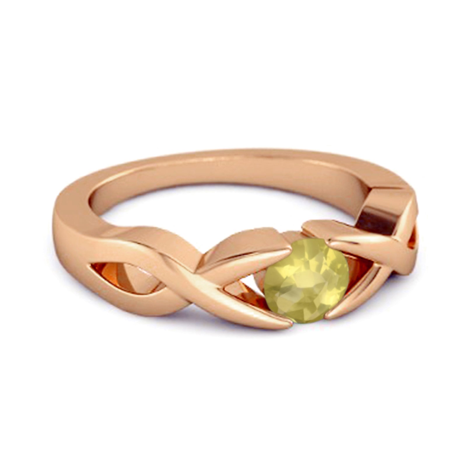 Lemon Quartz Twisted Vine Band Ring - Sterling Silver