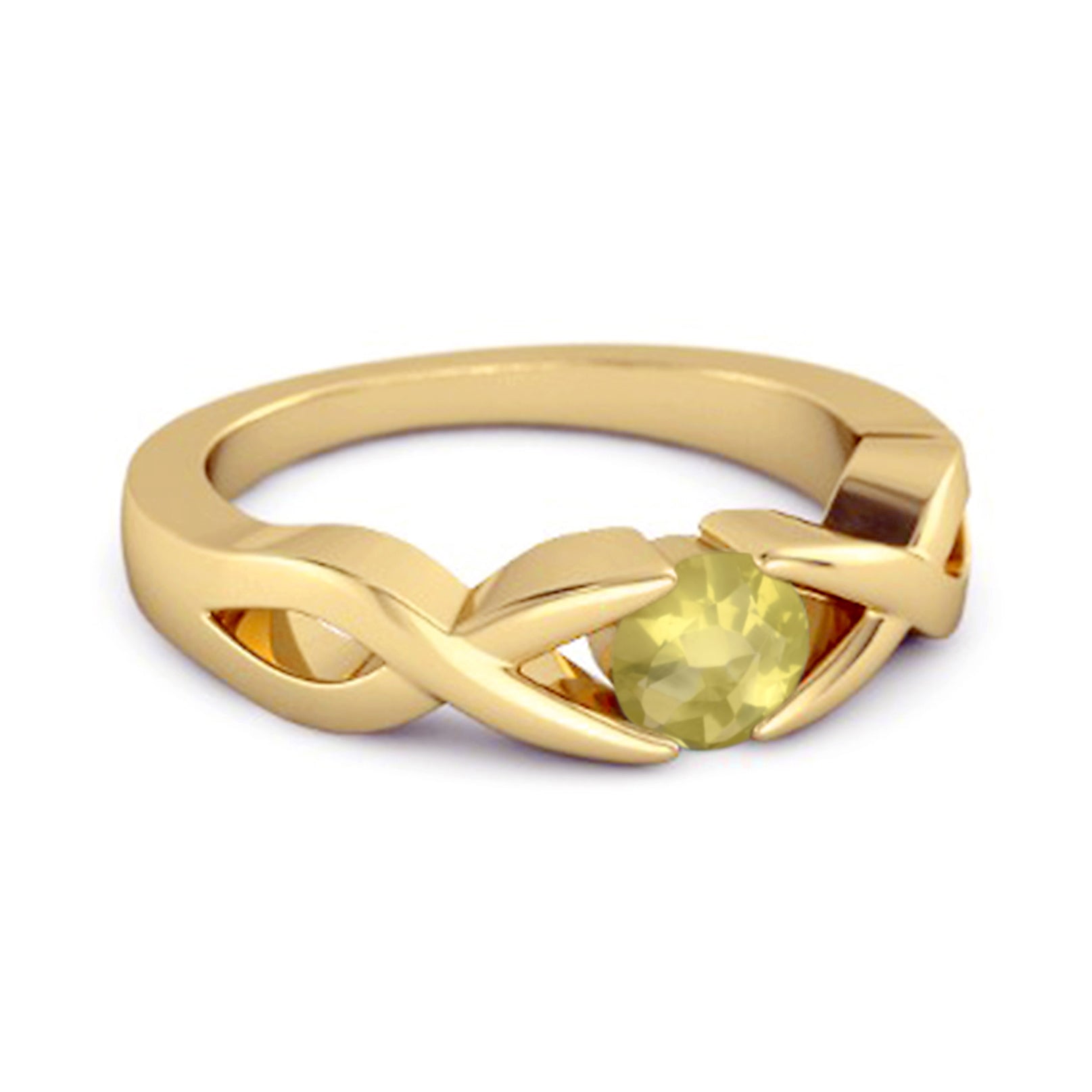 Lemon Quartz Twisted Vine Band Ring - Sterling Silver