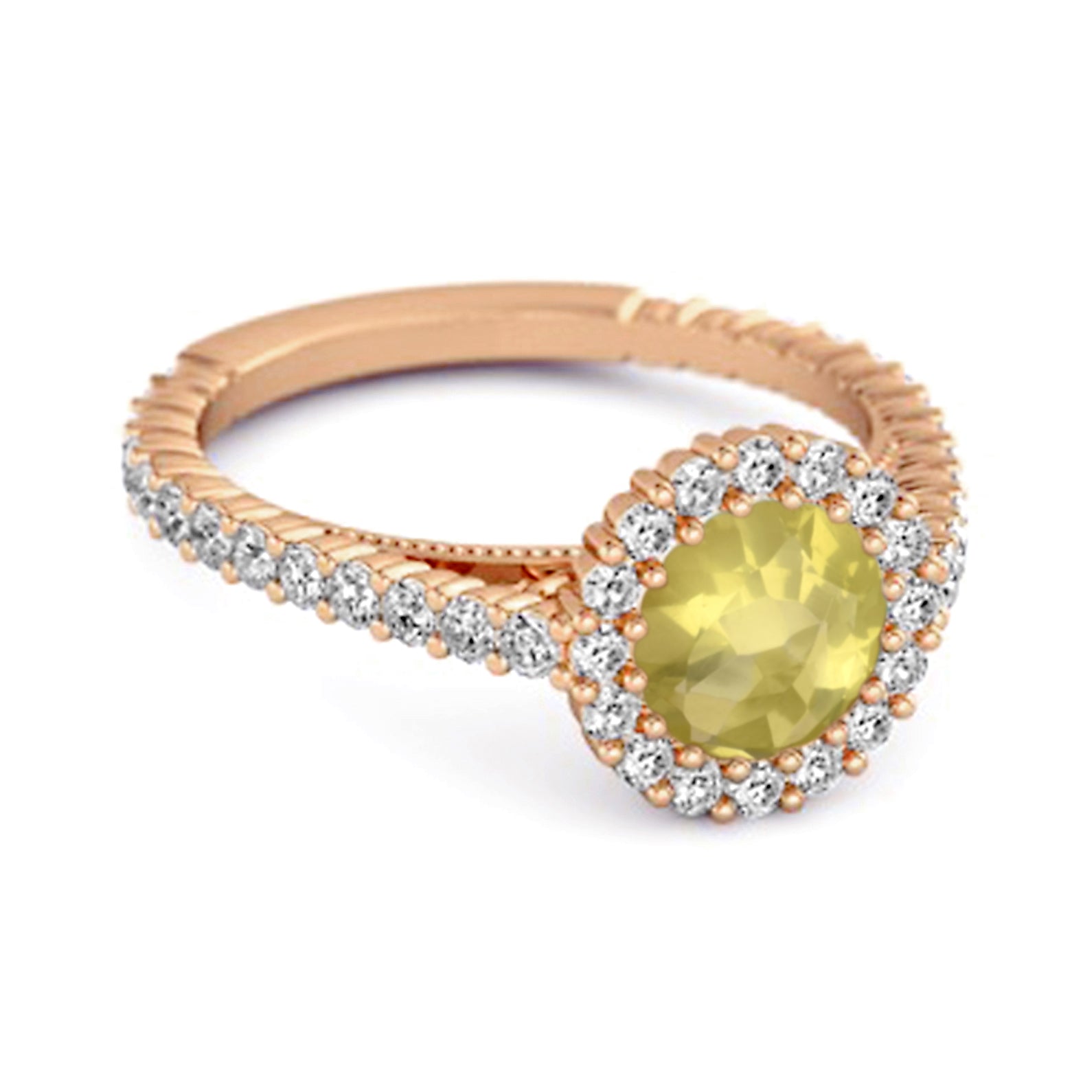 Lemon Quartz Halo Pavé Engagement Ring - Sterling Silver