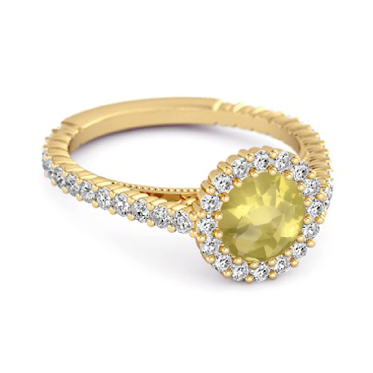 Lemon Quartz Halo Pavé Engagement Ring - Sterling Silver