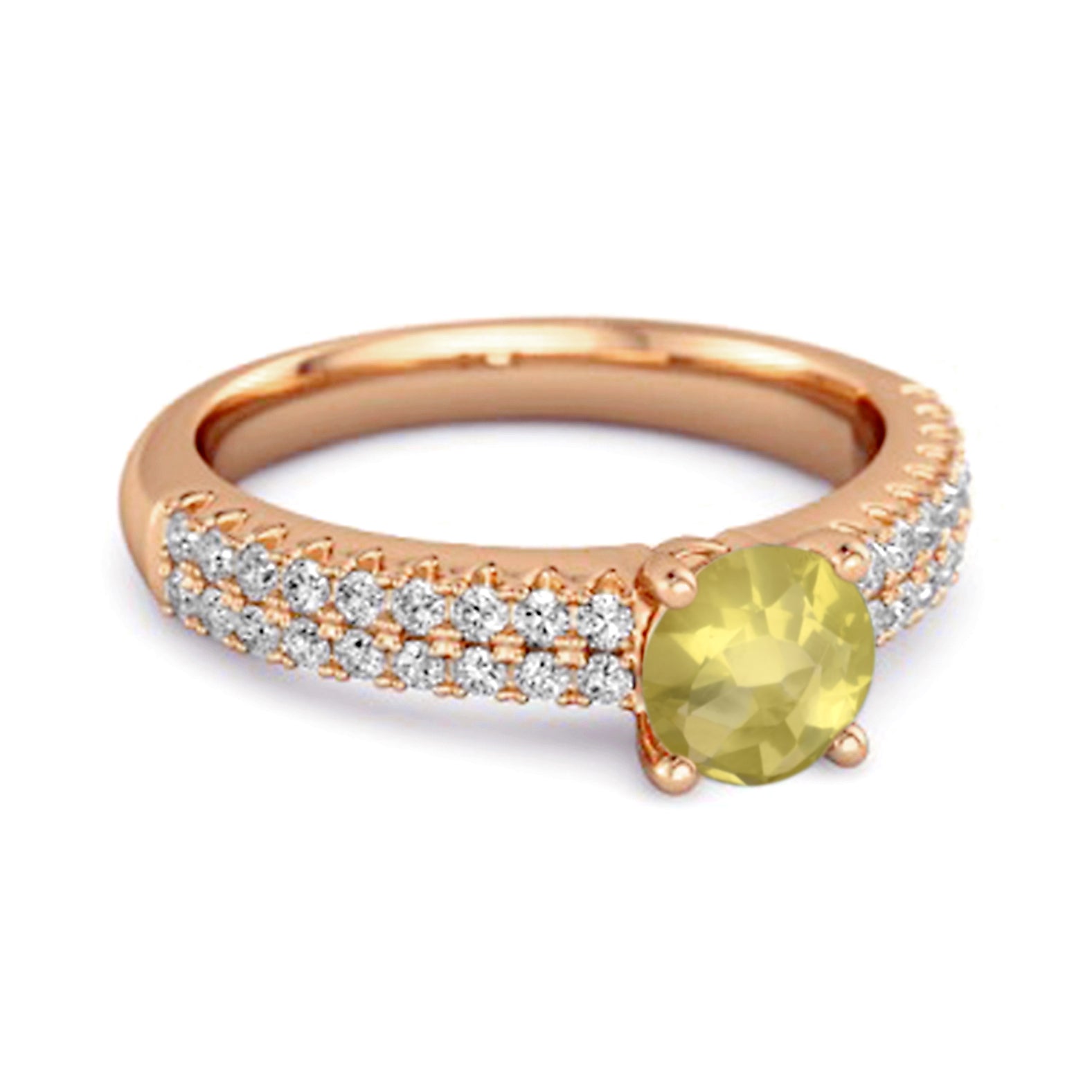 Lemon Quartz Double Pavé Band Ring - Sterling Silver