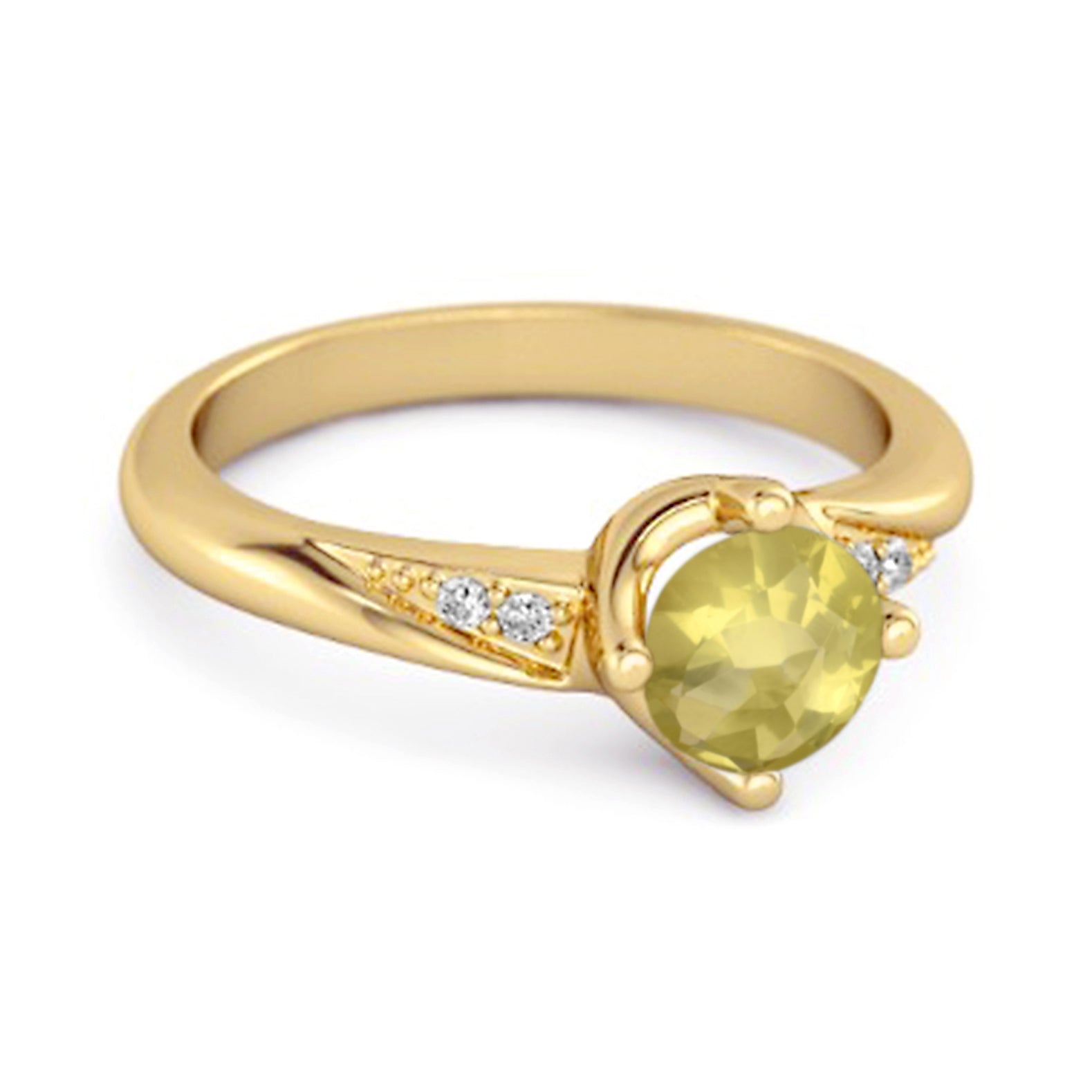 Lemon Qaurtz Classic Solitaire with Accent CZ Ring - Sterling Silver