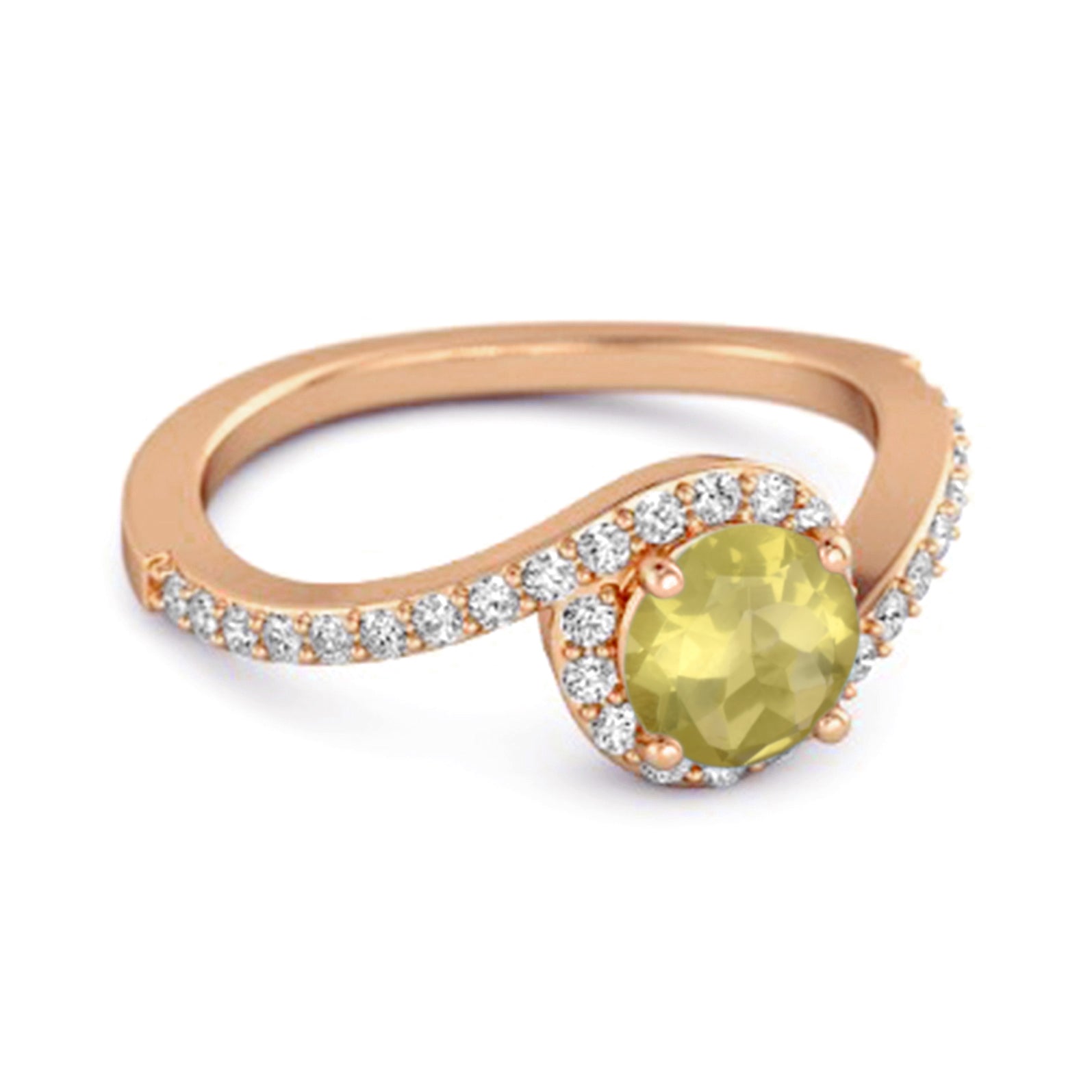 Lemon Quartz Halo Twist Pavé Band Ring - Sterling Silver