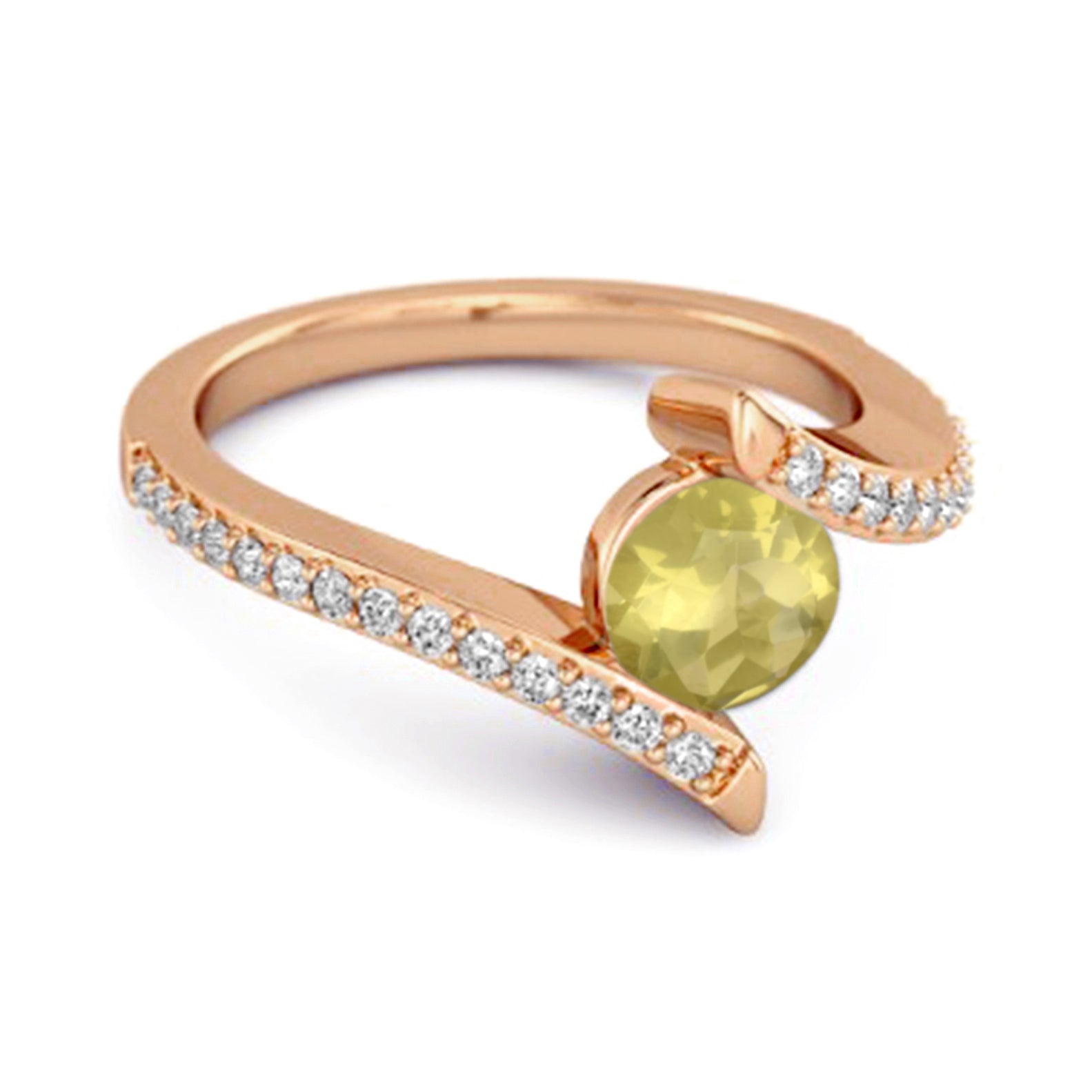 Lemon Quartz Contemporary Pavé Bypass Ring - Sterling Silver