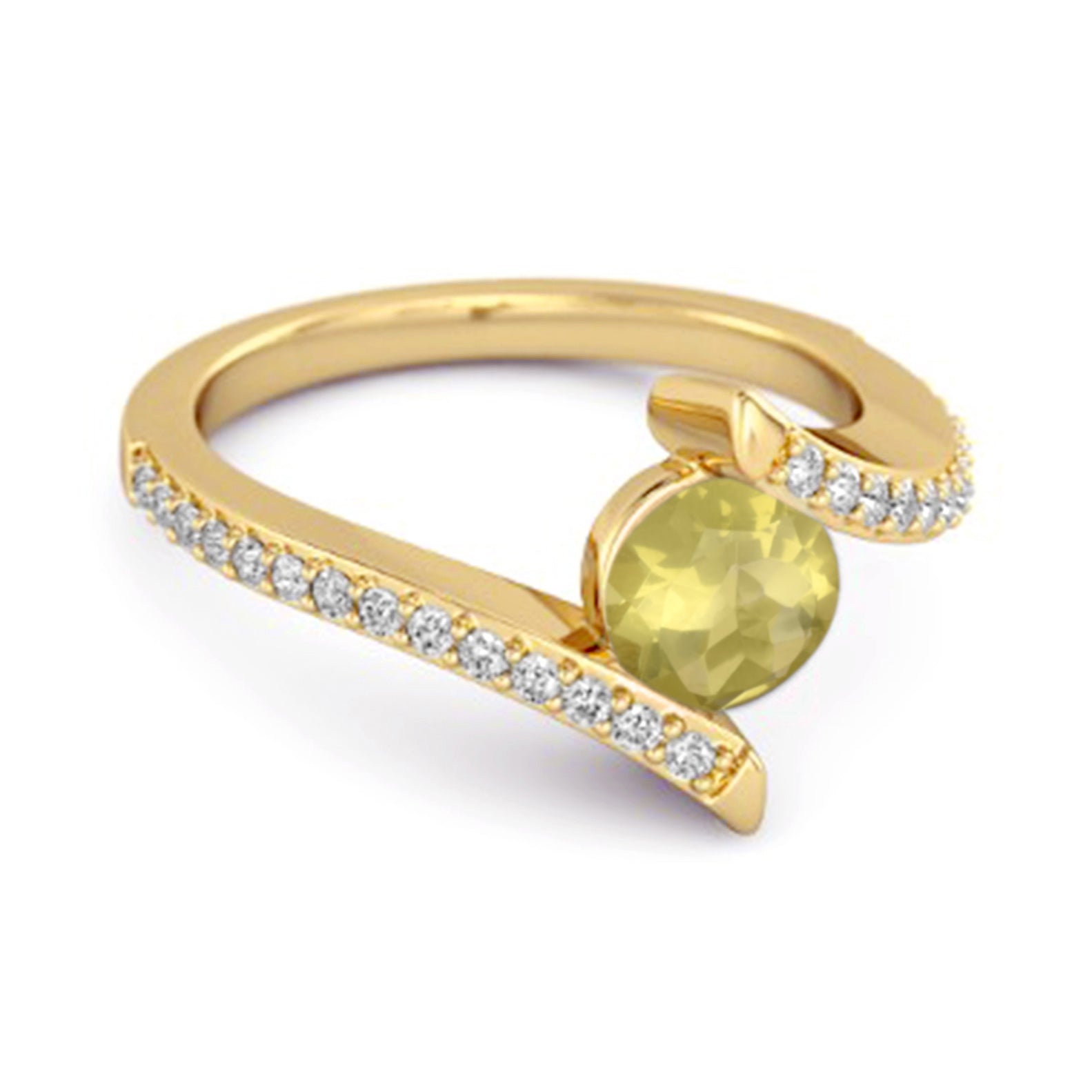 Lemon Quartz Contemporary Pavé Bypass Ring - Sterling Silver
