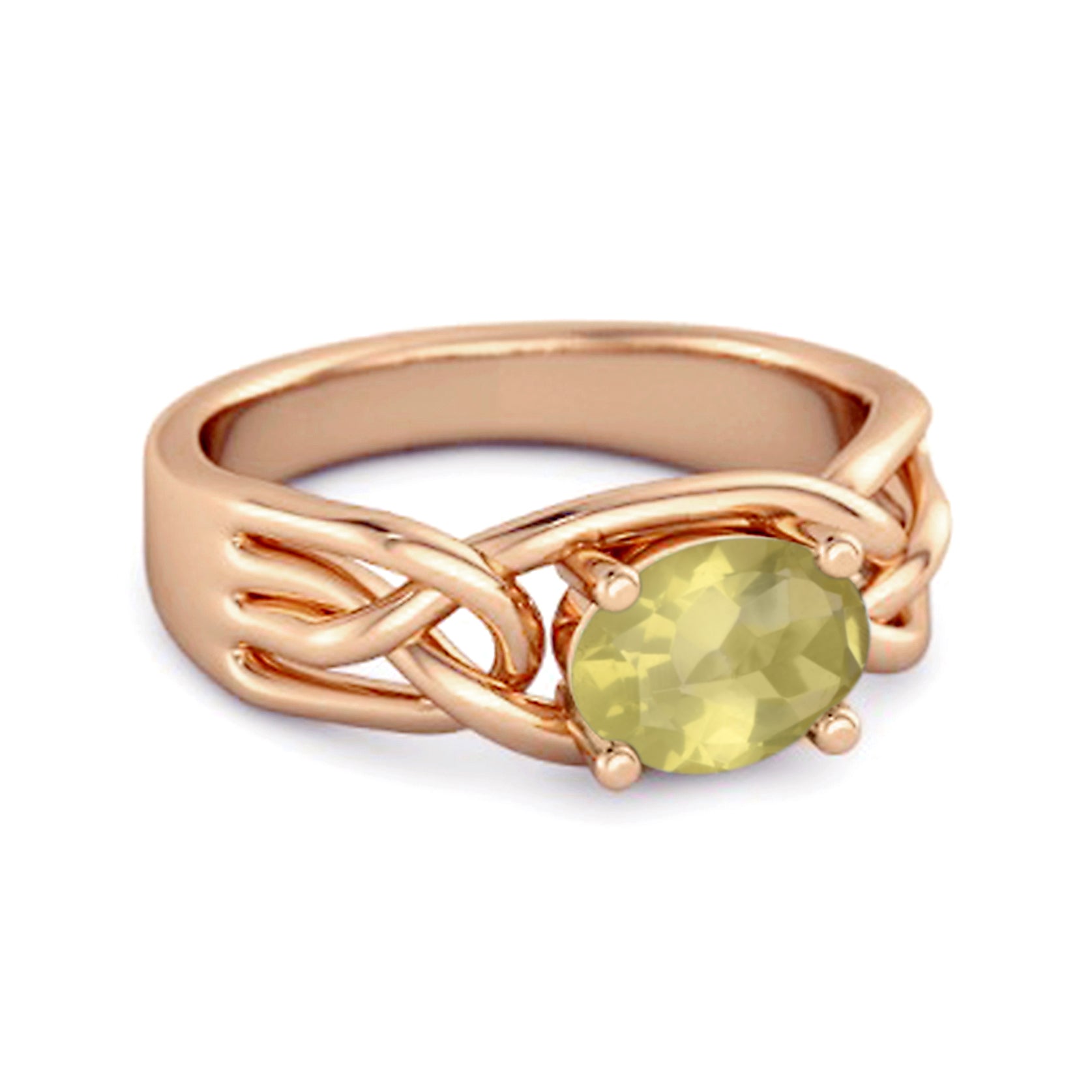 Lemon Quartz Celtic Woven Band Ring - Sterling Silver