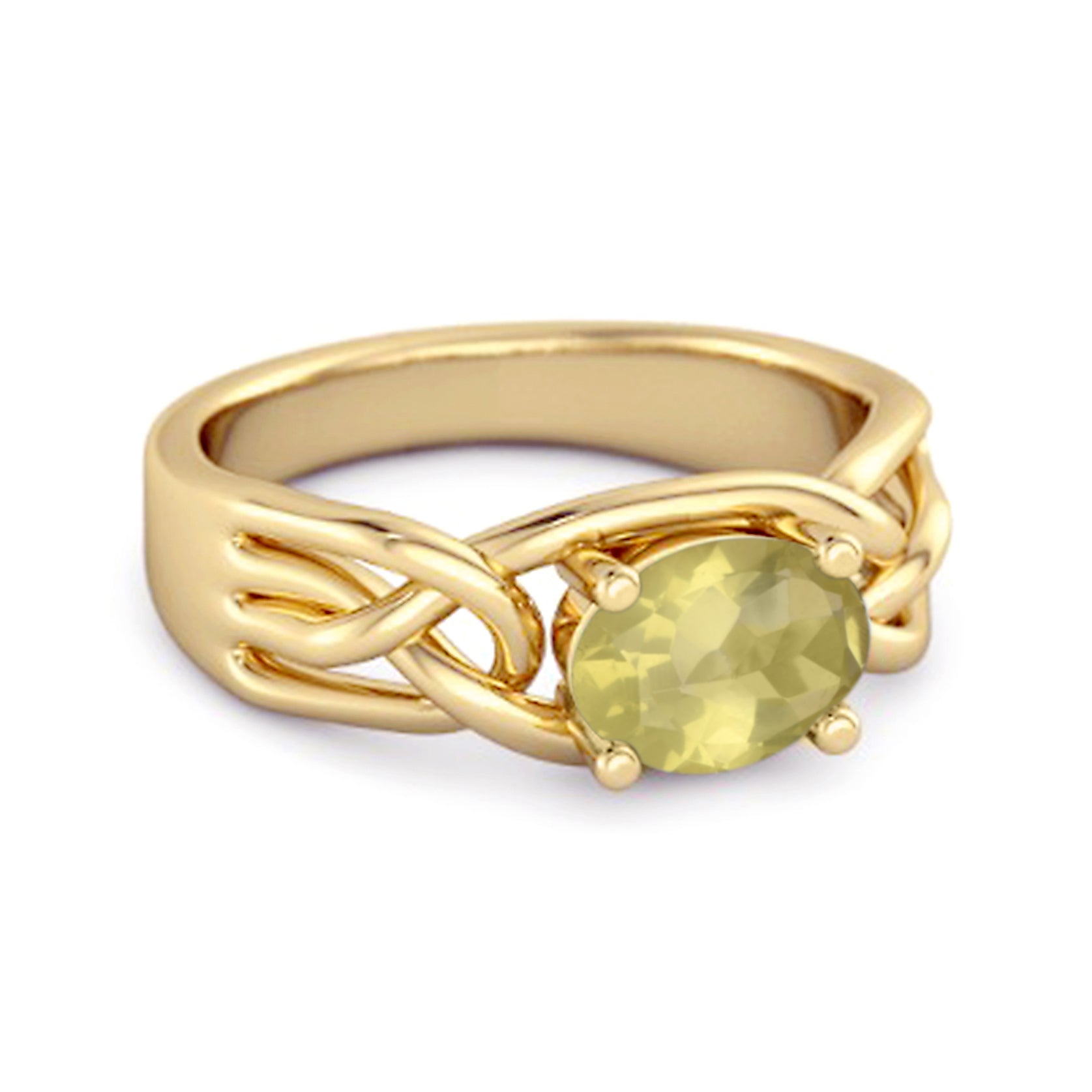Lemon Quartz Celtic Woven Band Ring - Sterling Silver
