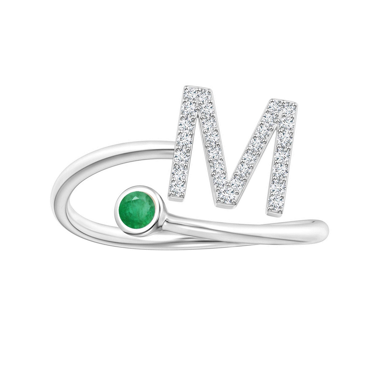 Emerald Initials Alphabet Ring - Sterling Silver