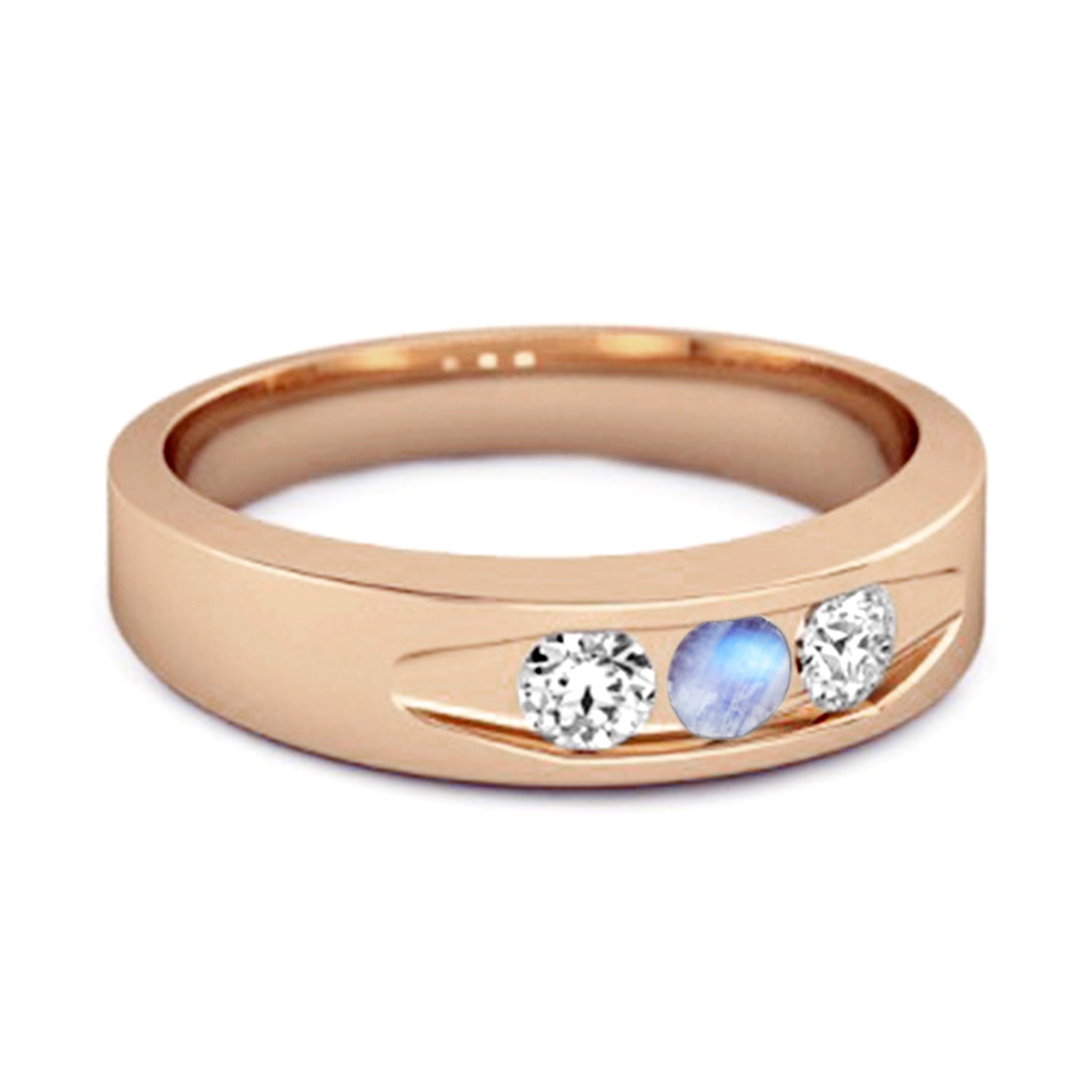 Moonstone Three Stone Band Ring - Sterling Silver