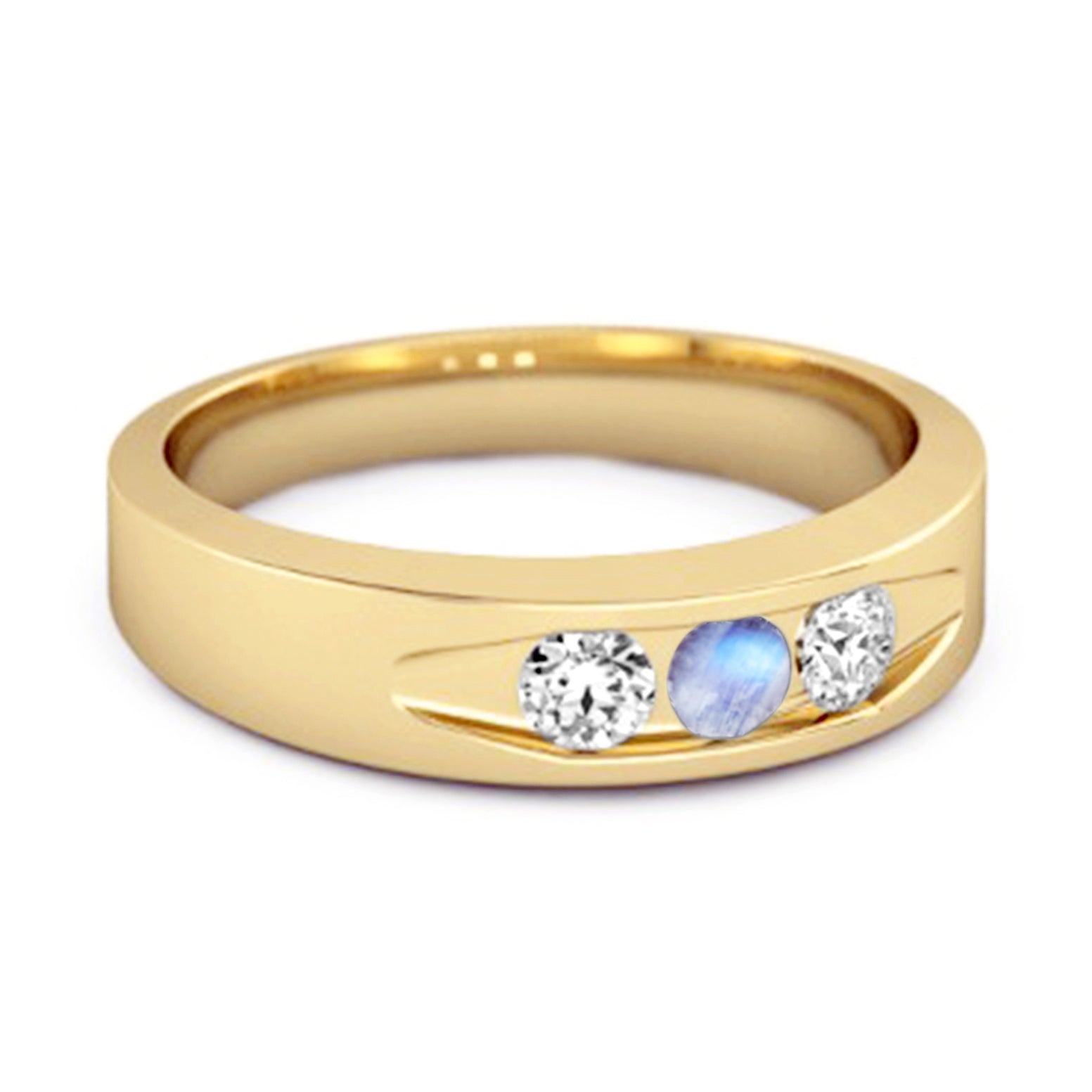 Moonstone Three Stone Band Ring - Sterling Silver