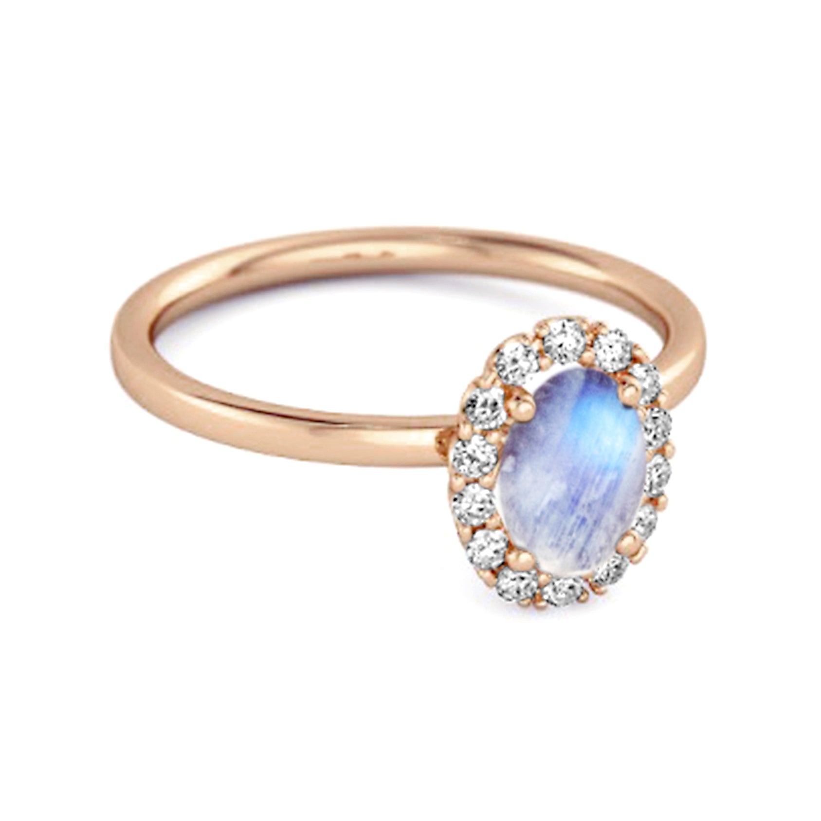 Moonstone Solitaire Halo Accents Ring – Sterling Silver