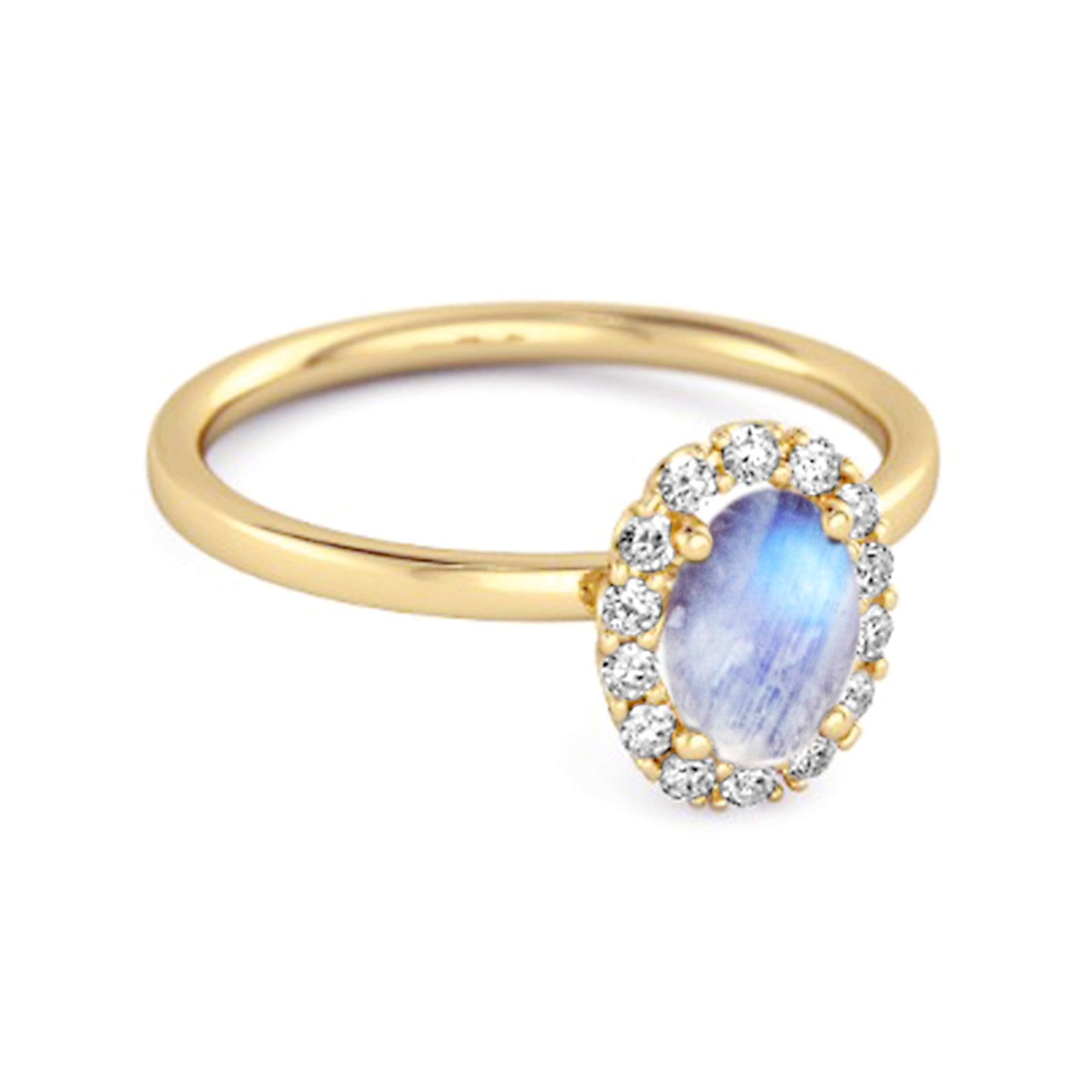 Moonstone Solitaire Halo Accents Ring – Sterling Silver