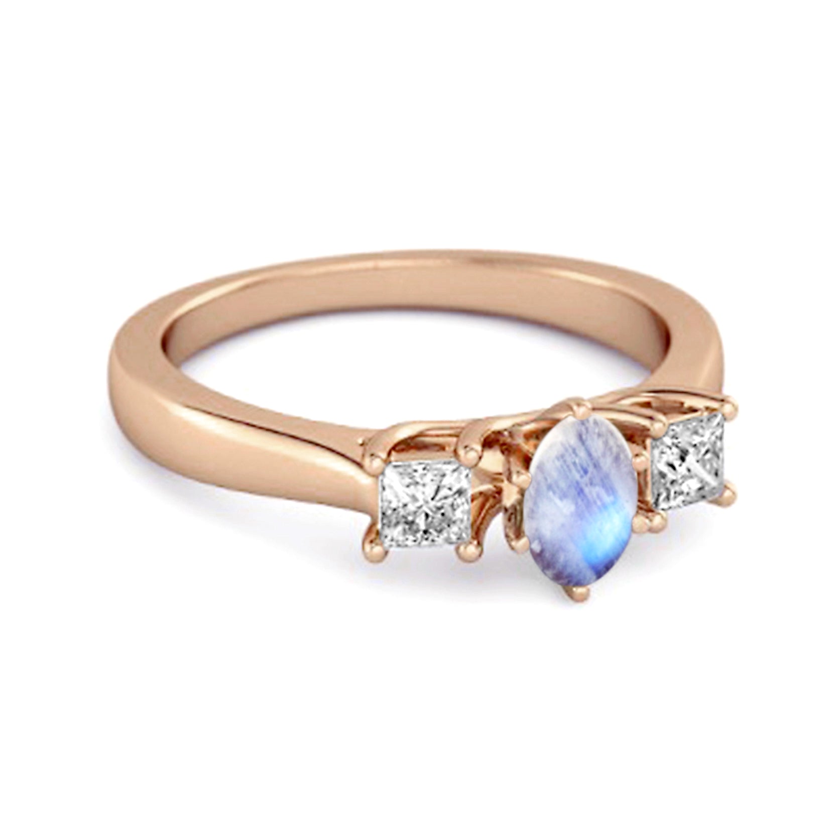 Moonstone Elegant Three Stone Ring - Sterling Silver