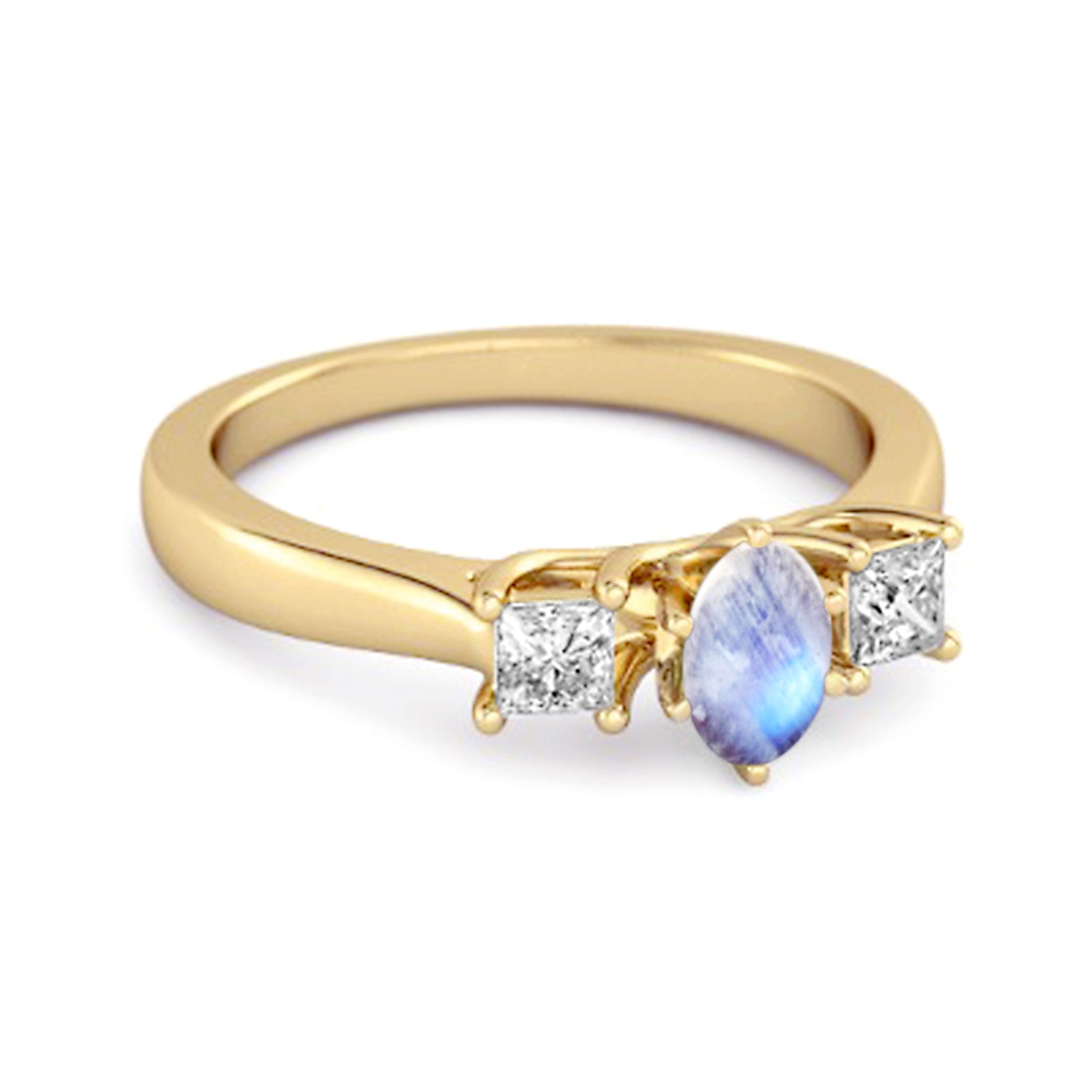 Moonstone Elegant Three Stone Ring - Sterling Silver