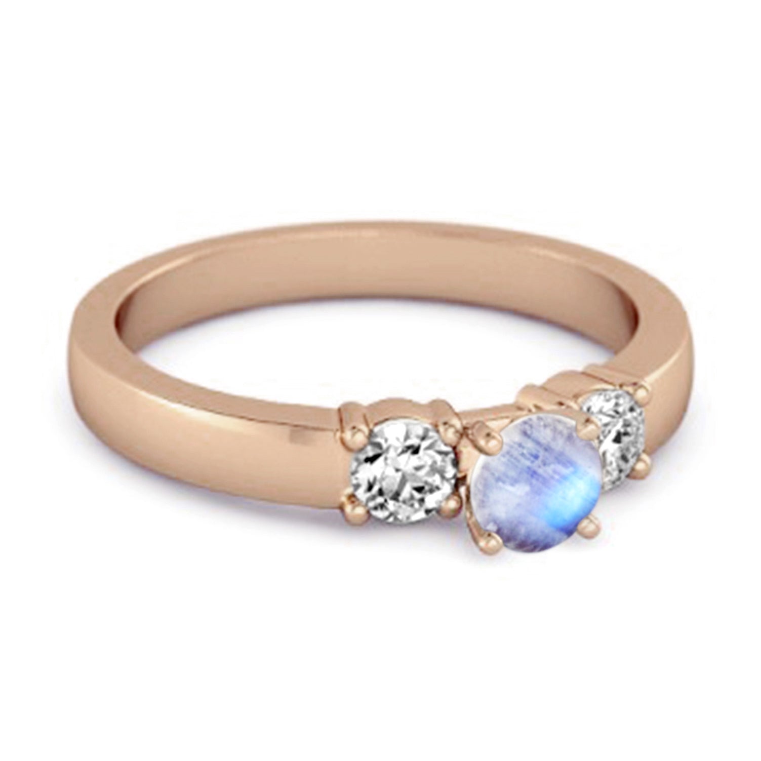 Moonstone Elegant Three Stone Ring - Sterling Silver