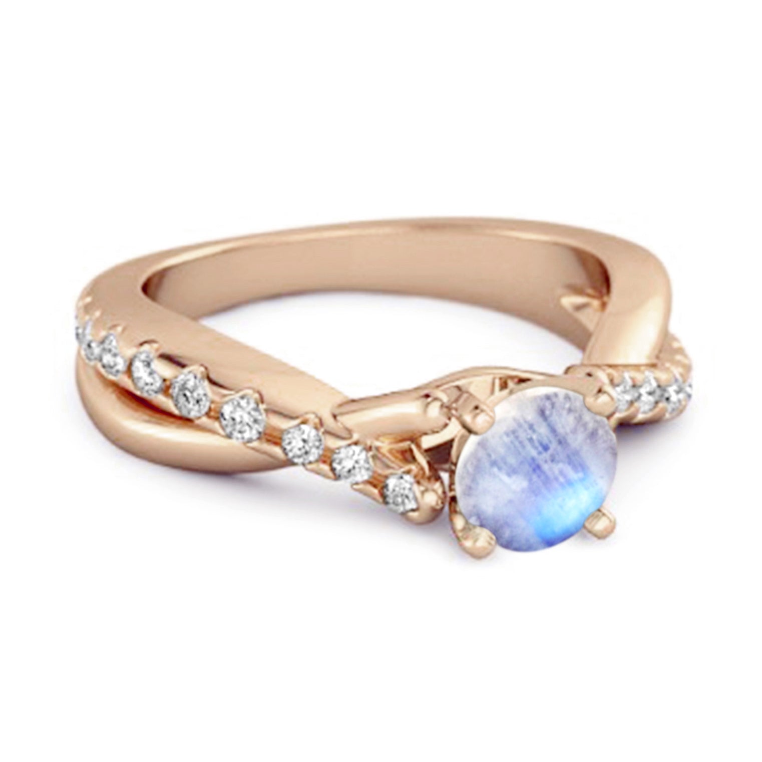 Anello con gambo intrecciato in argento sterling 925 con accenti di pietra di luna
