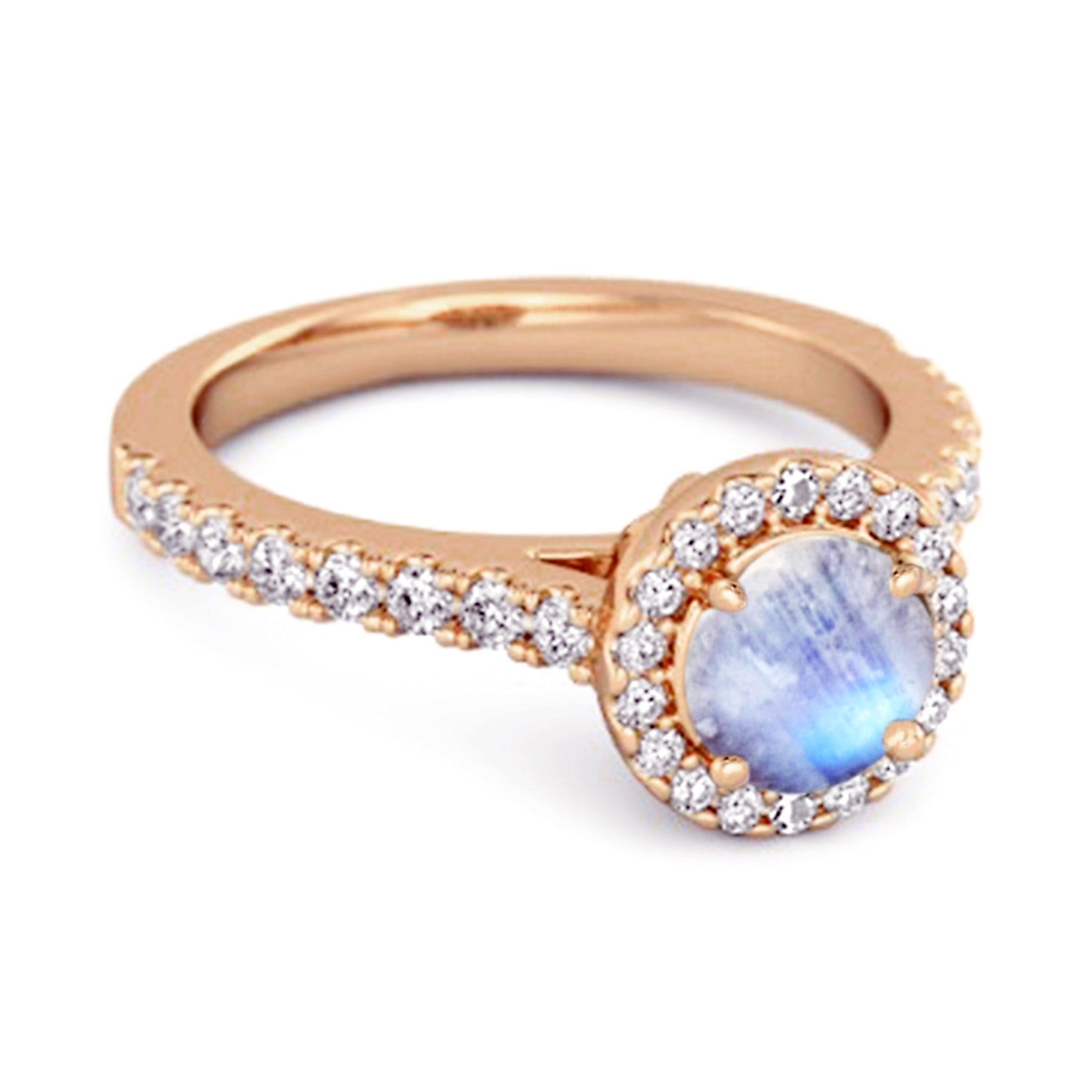 Moonstone Round Halo Accents Ring – Sterling Silver