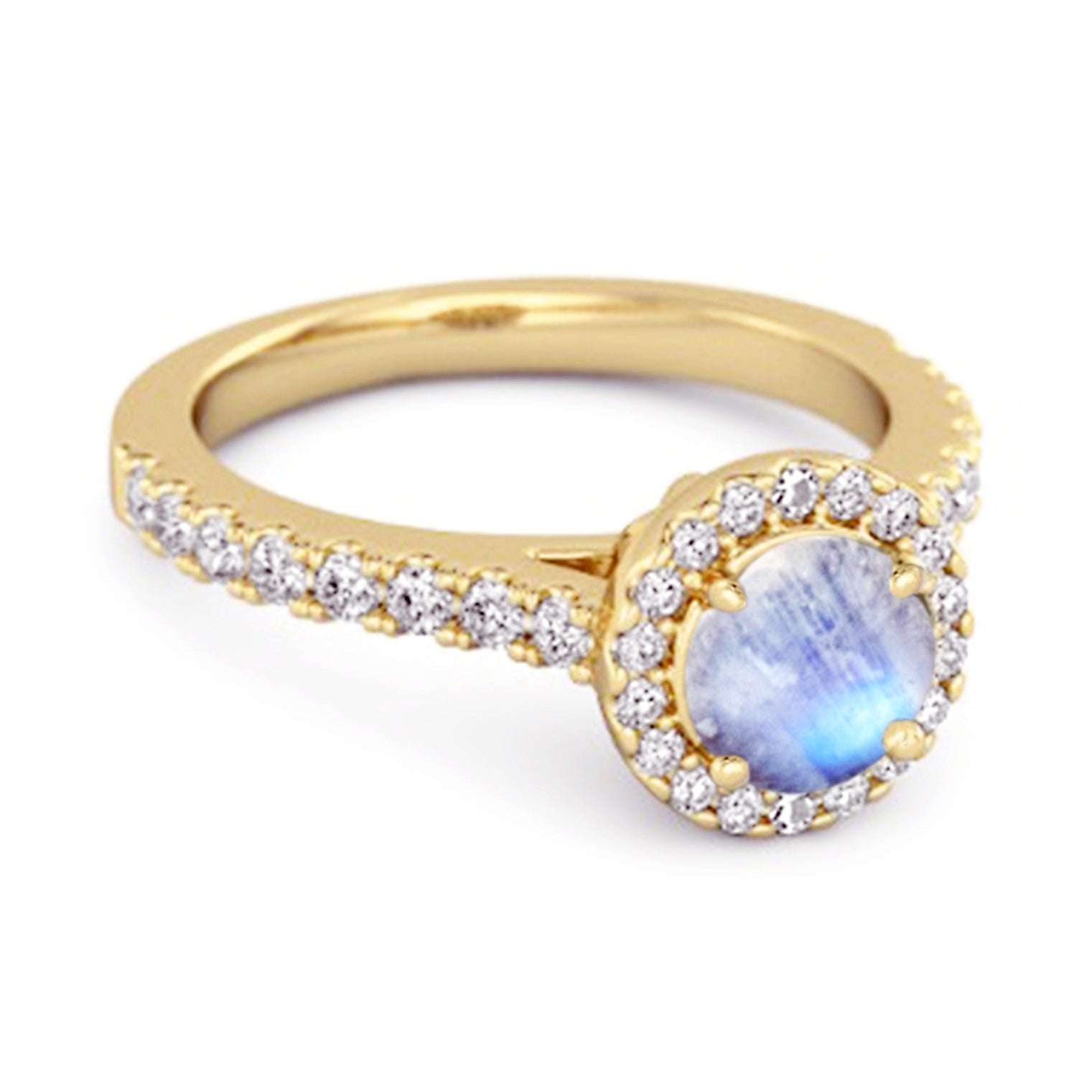 Moonstone Round Halo Accents Ring – Sterling Silver