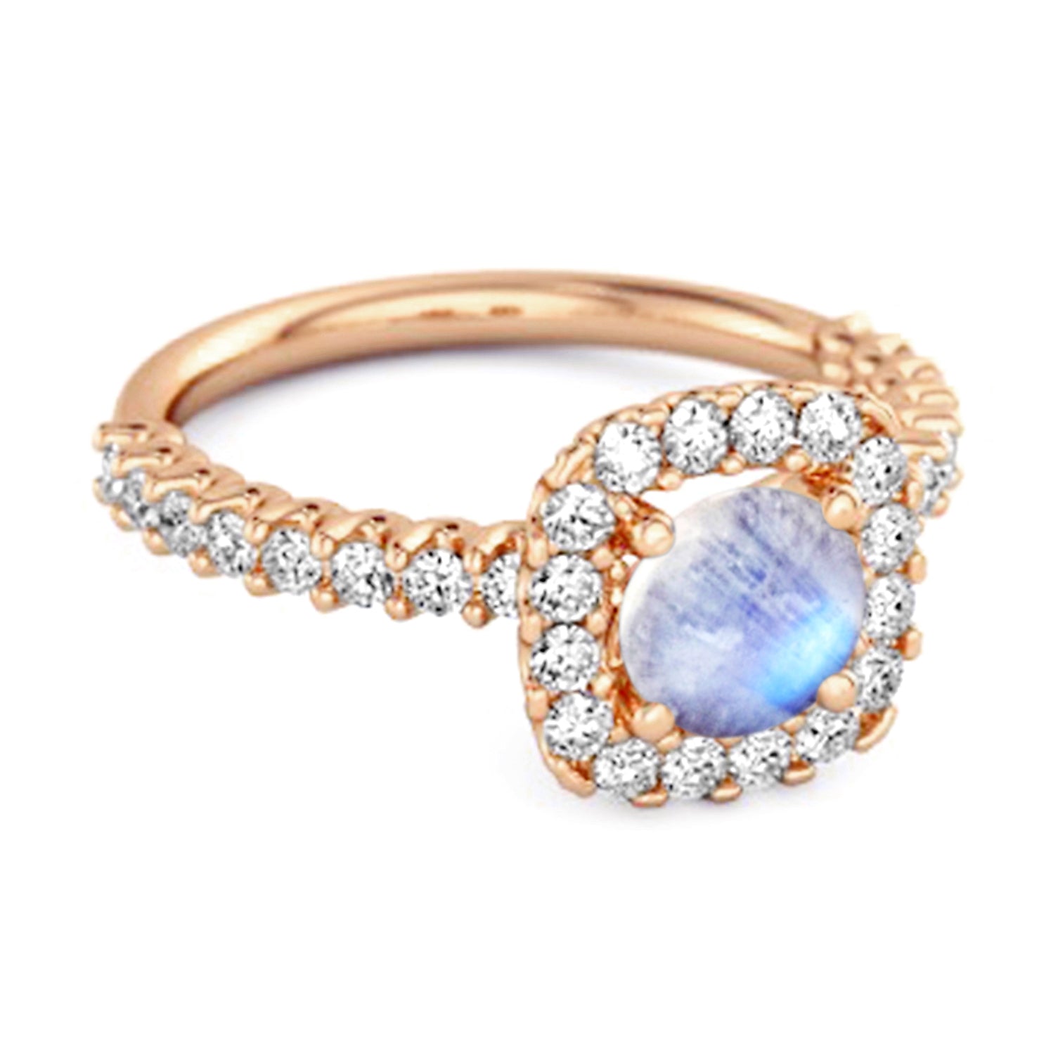 Anello con alone in argento sterling 925 con pietra di luna a taglio rotondo, regalo da principessa