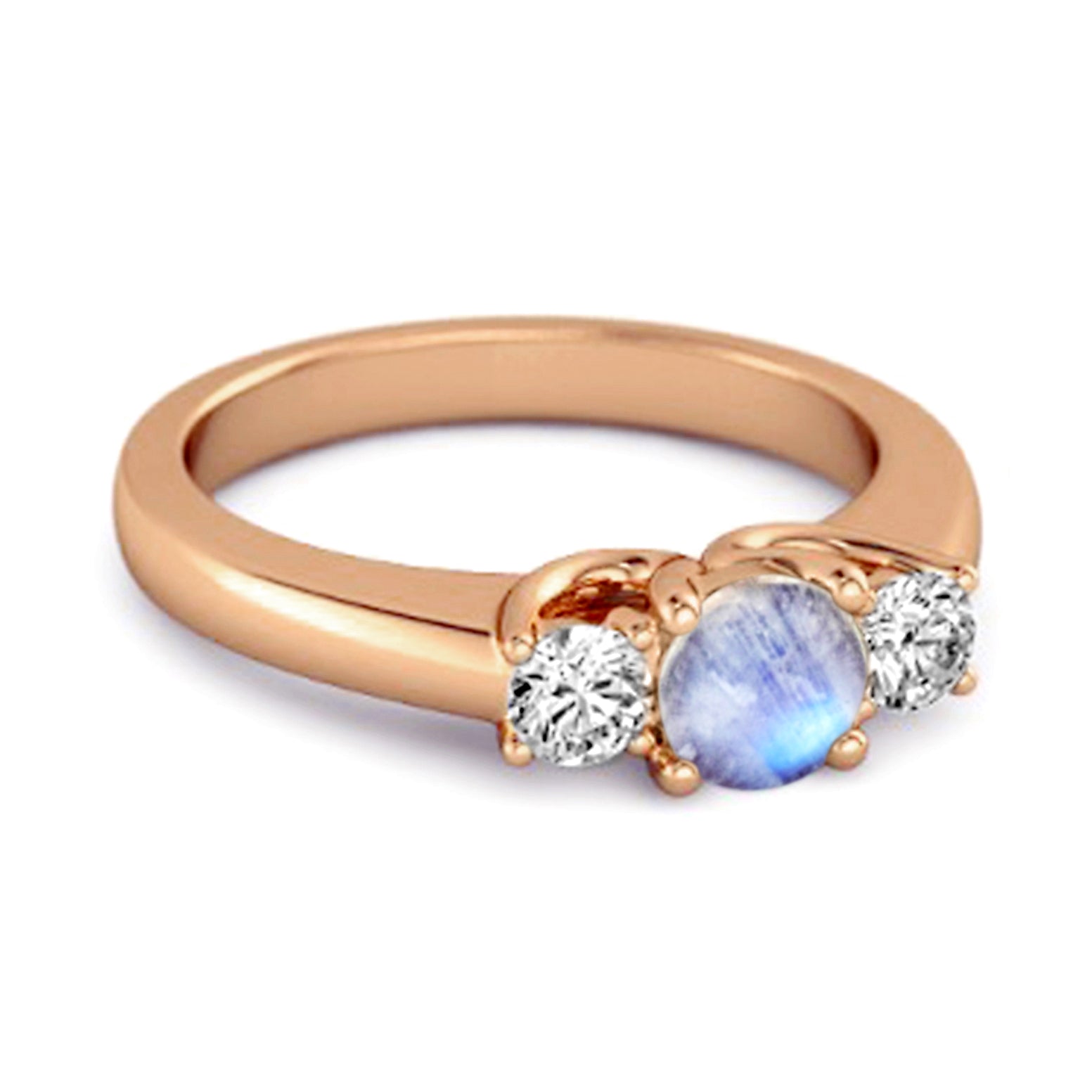 Moonstone Round Three Stone Ring – Sterling Silver
