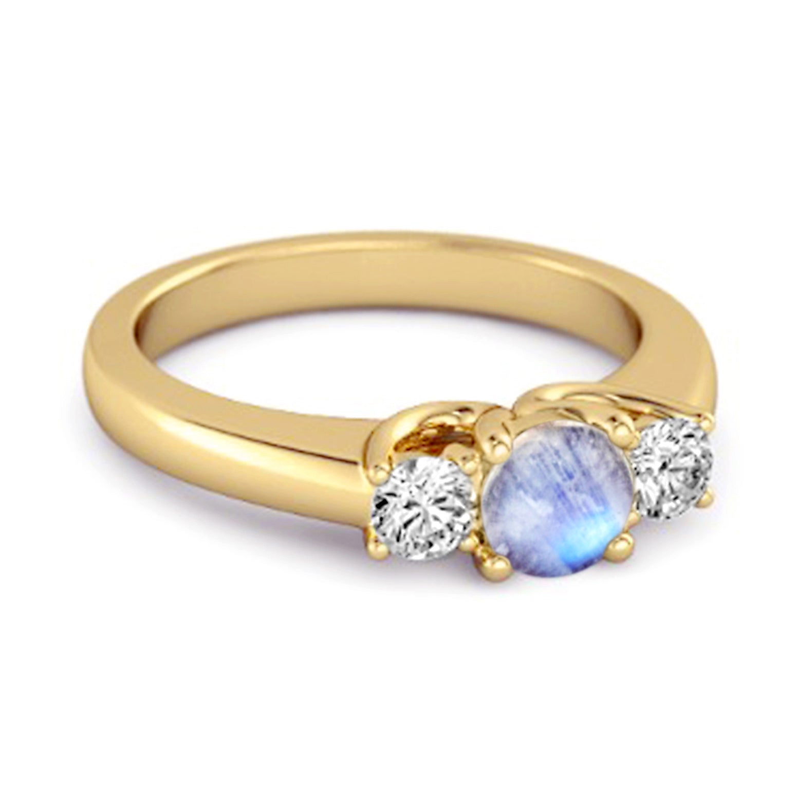 Moonstone Round Three Stone Ring – Sterling Silver