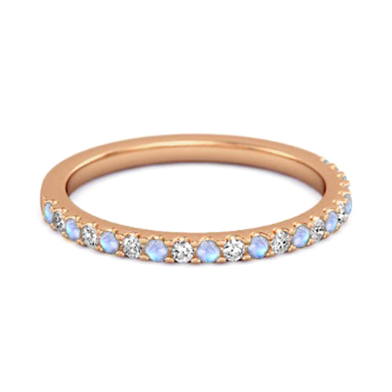 Moonstone Half Eternity Band 925 Sterling Silver Stackable Ring