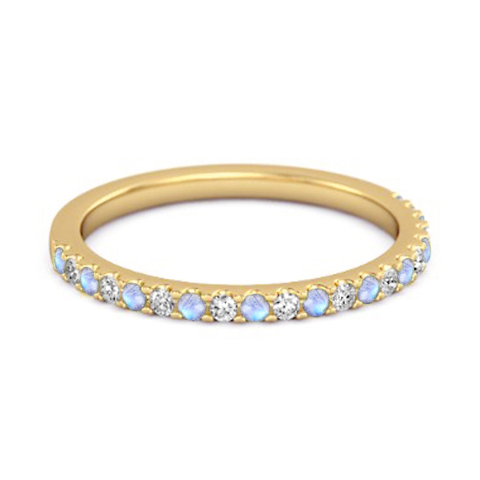 Moonstone Half Eternity Band 925 Sterling Silver Stackable Ring