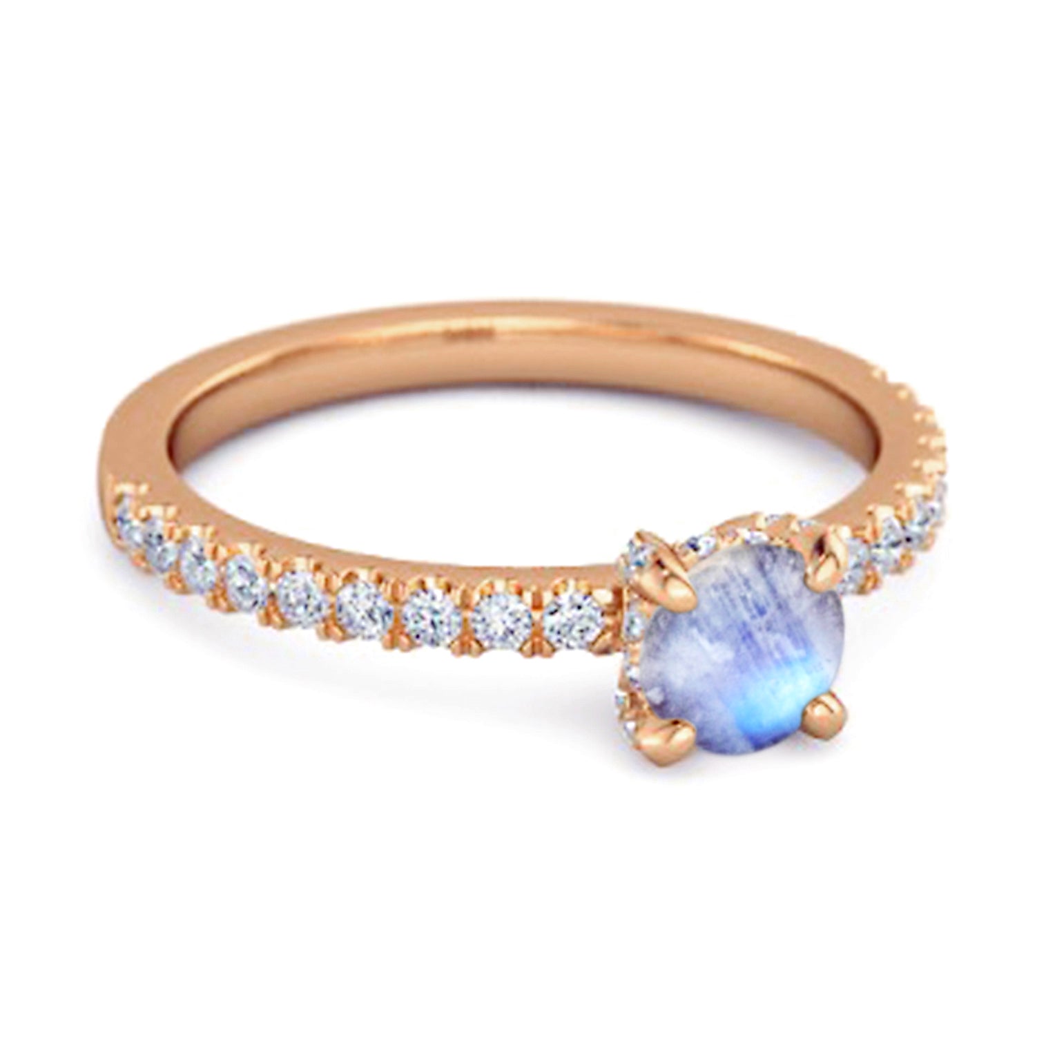 Moonstone Classic Solitaire Pavé Band Ring - Sterling Silver