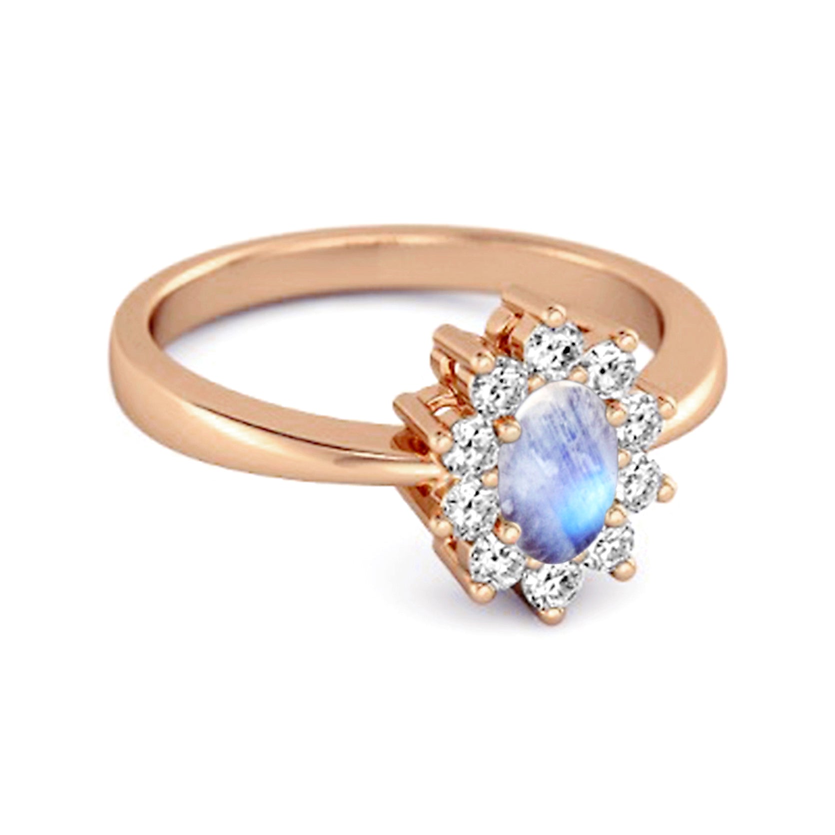 Moonstone Classic Halo Ring - Sterling Silver