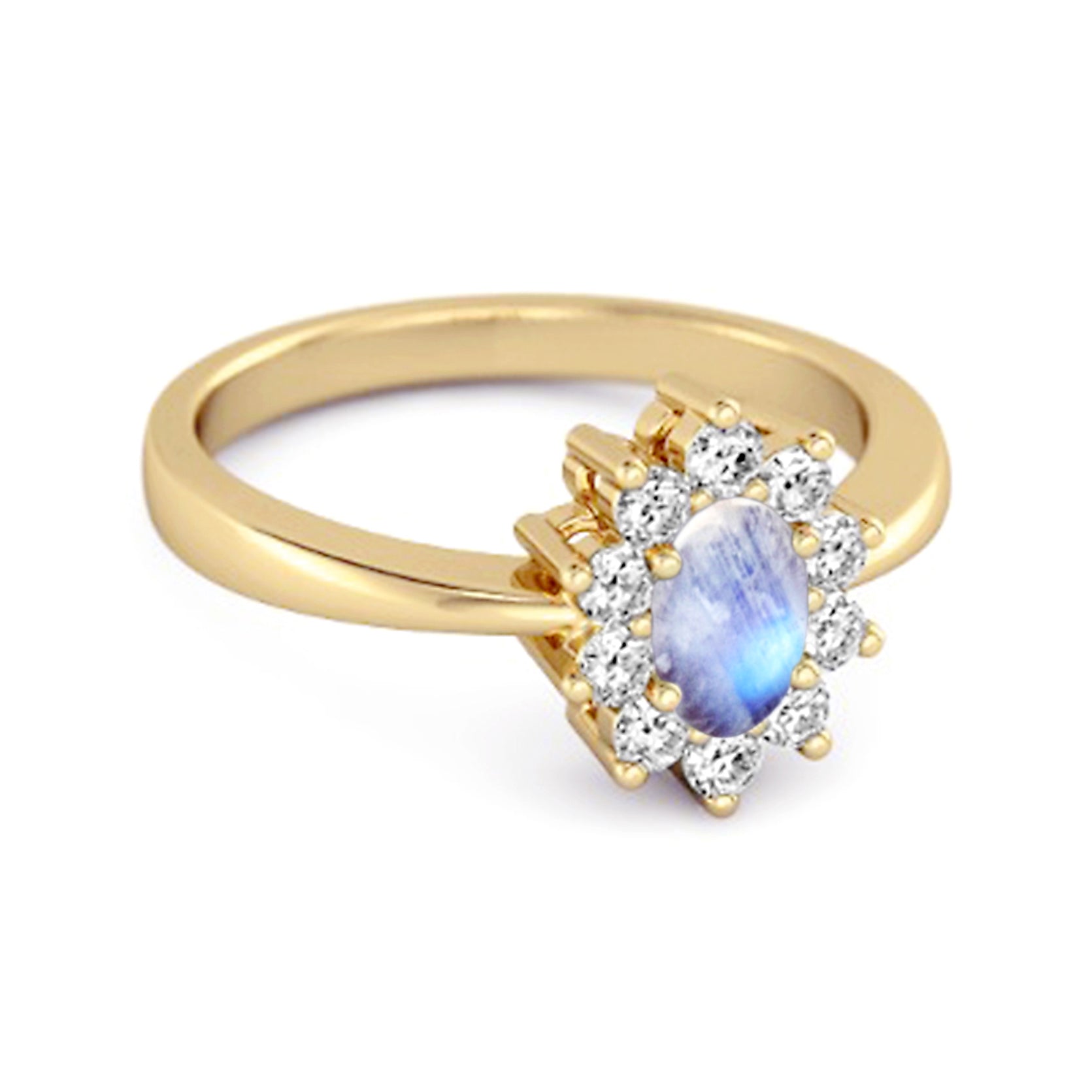 Moonstone Classic Halo Ring - Sterling Silver