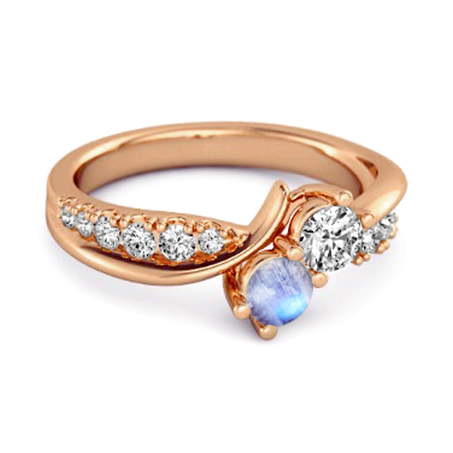 Moonstone Twin Stone Pavé Ring - Sterling Silver