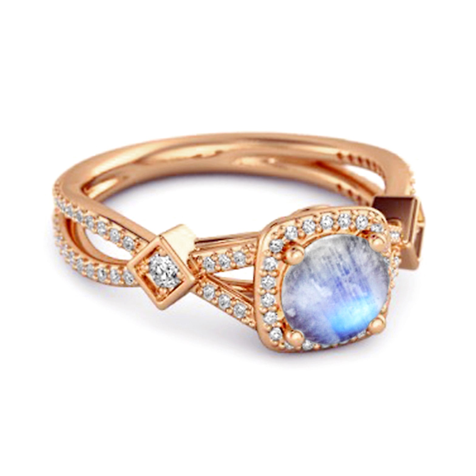 Moonstone Vintage Halo Art Deco Ring - Sterling Silver