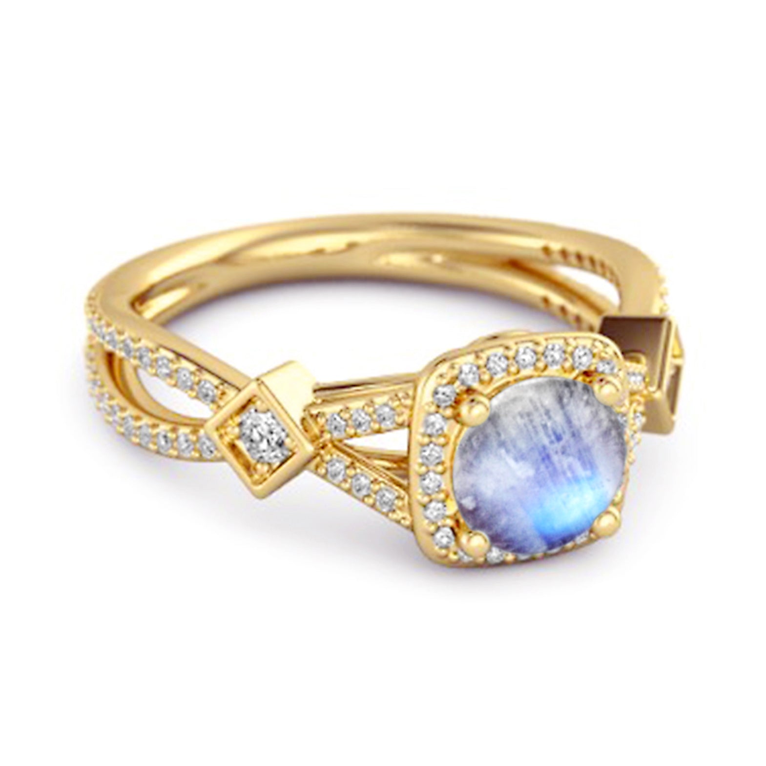 Moonstone Vintage Halo Art Deco Ring - Sterling Silver