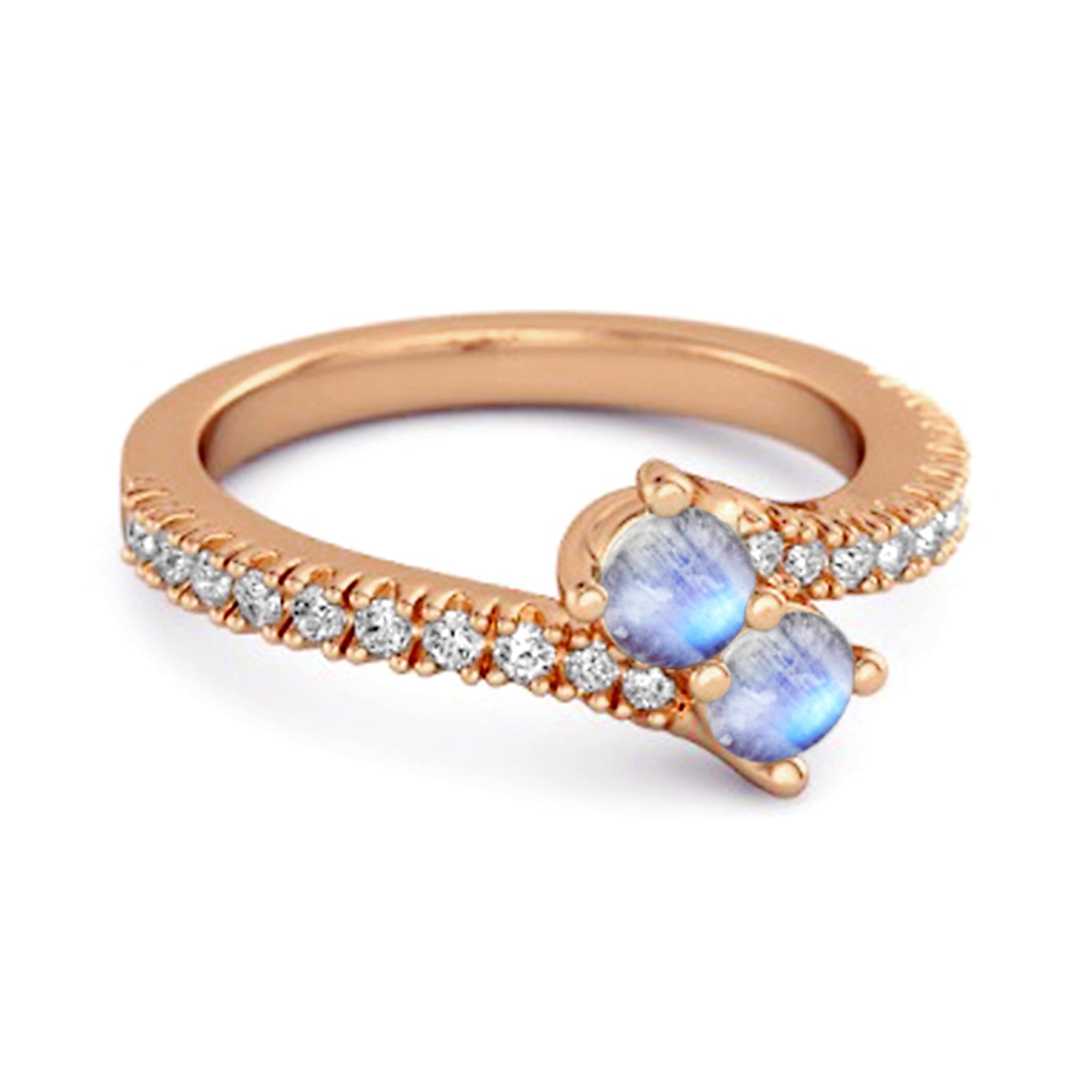Moonstone Twin Stone Pavé Bypass Ring - Sterling Silver