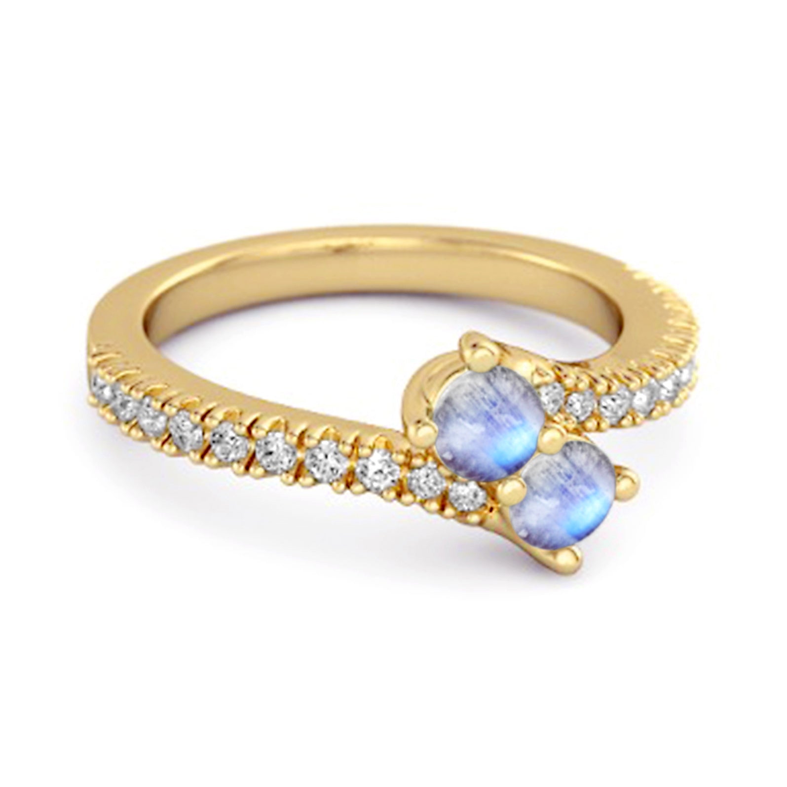 Moonstone Twin Stone Pavé Bypass Ring - Sterling Silver