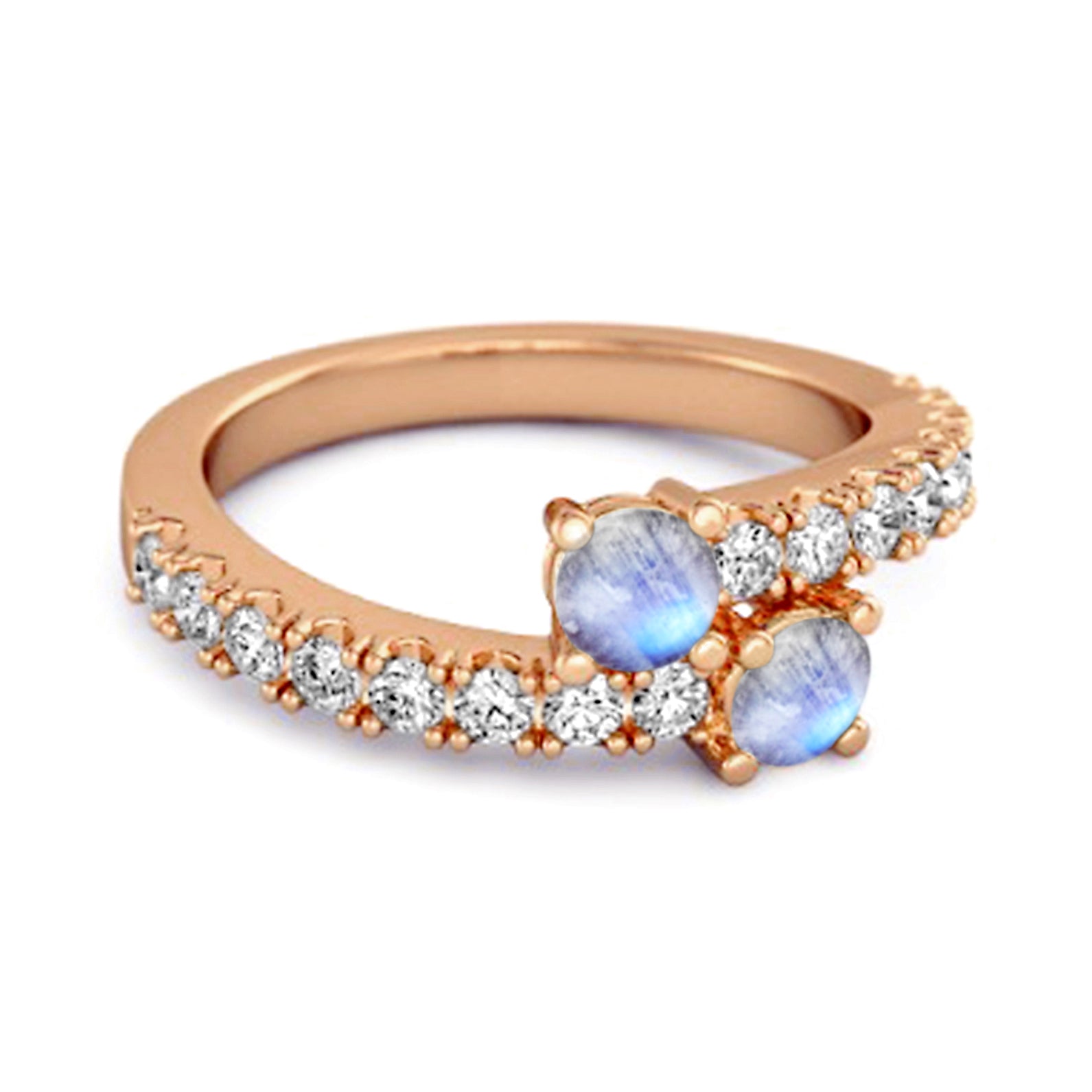 Moonstone Twin Stone with Accents Bypass Ring - Sterling Silver