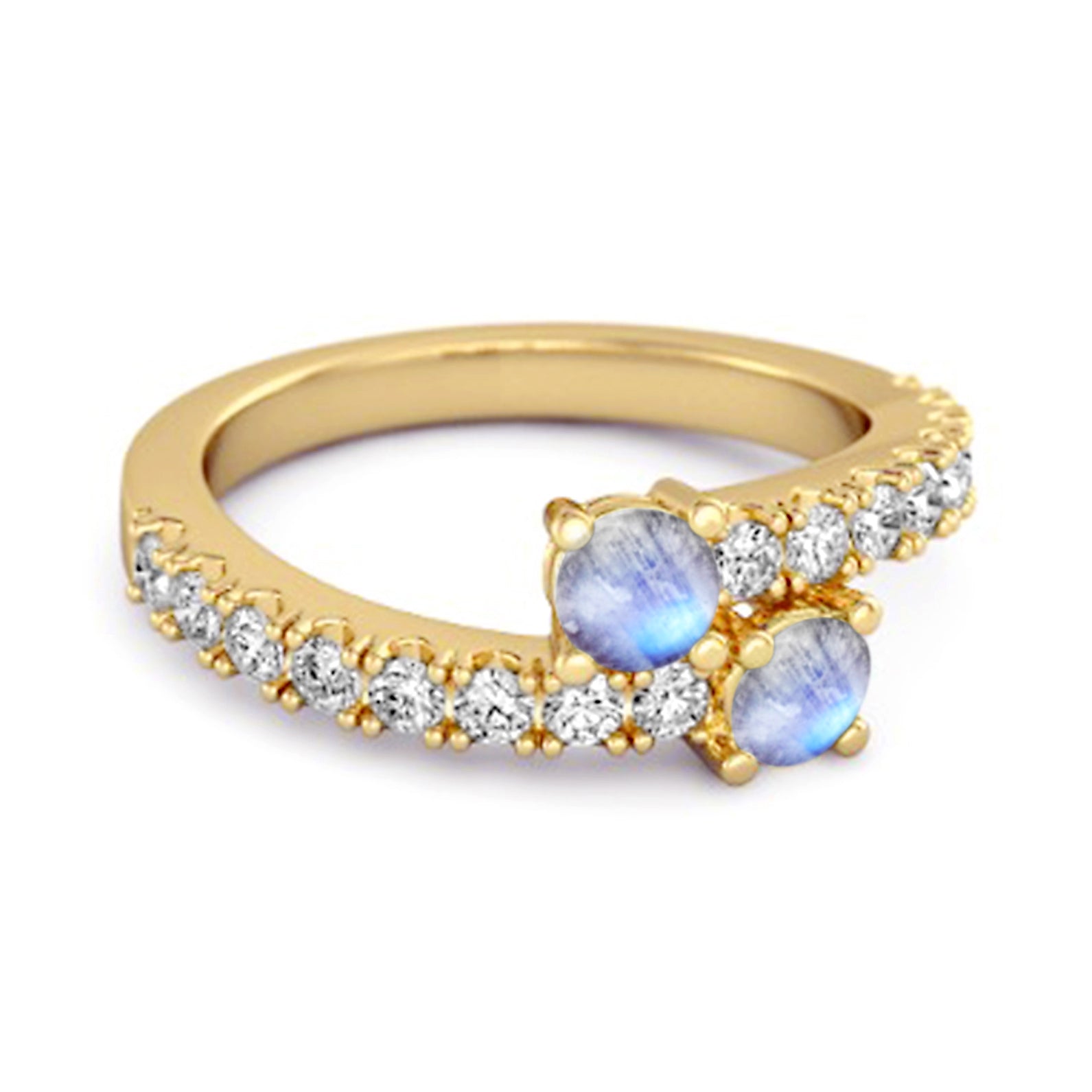 Moonstone Twin Stone with Accents Bypass Ring - Sterling Silver