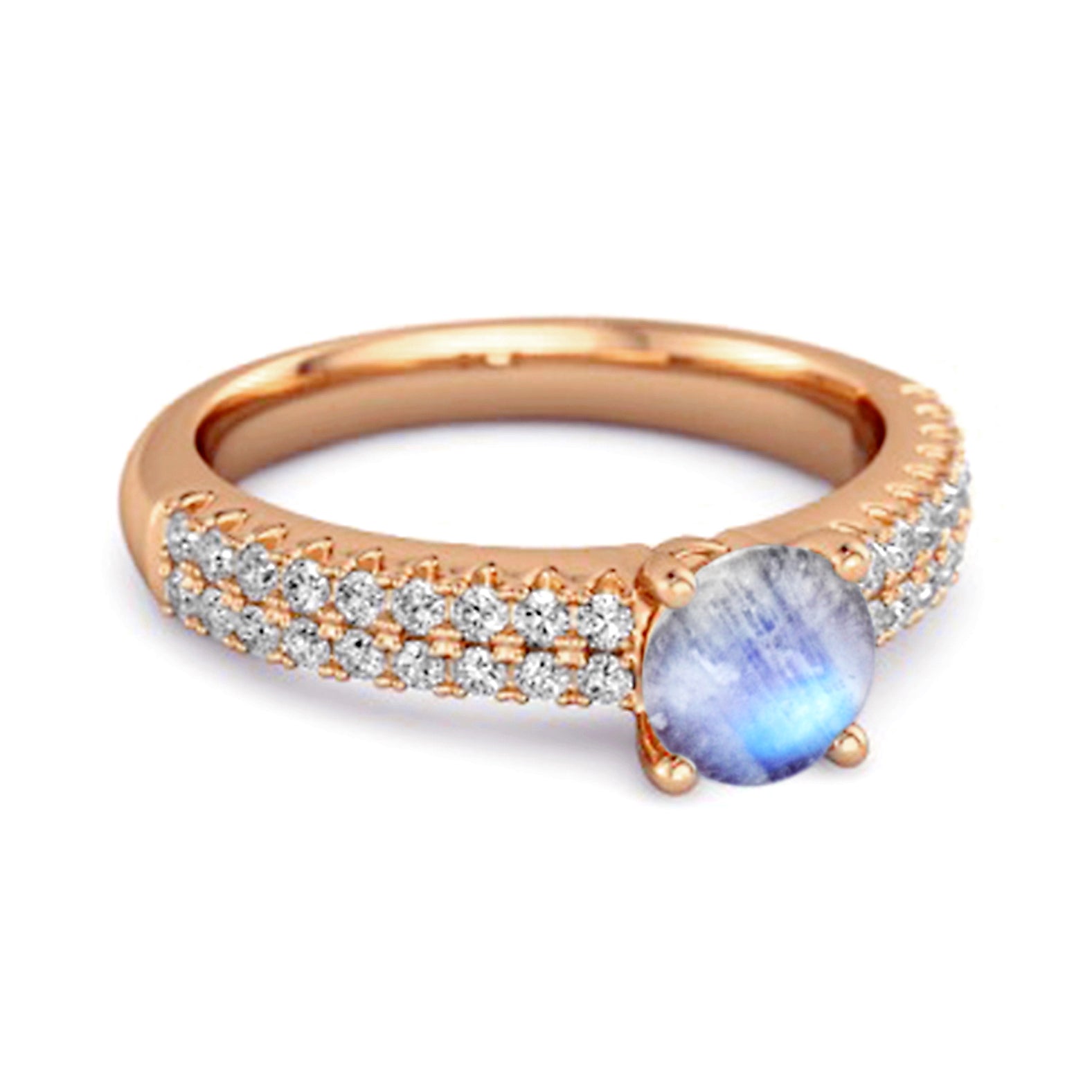 Moonstone Double Pavé Band Ring - Sterling Silver