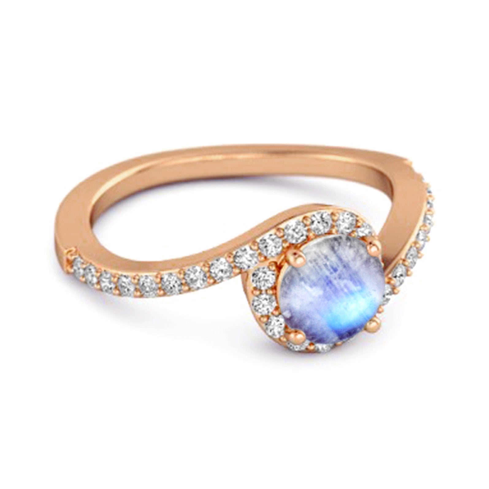 Anello da donna in argento sterling 925 con pietra di luna autentica da 0,25 carati