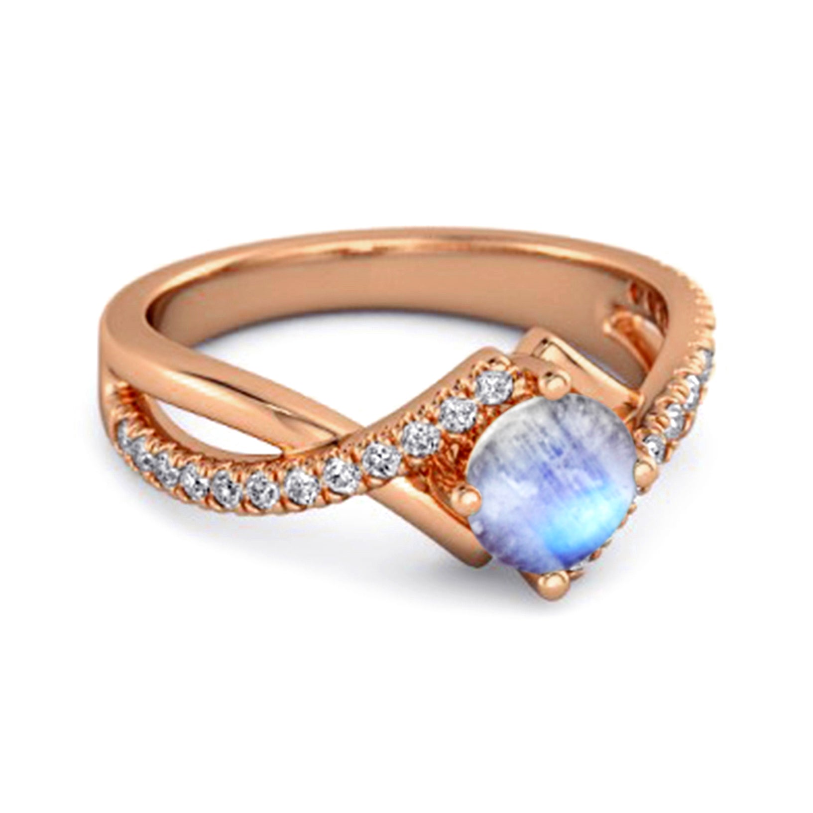 Moonstone Split Band Crossover Pavé Ring - Sterling Silver