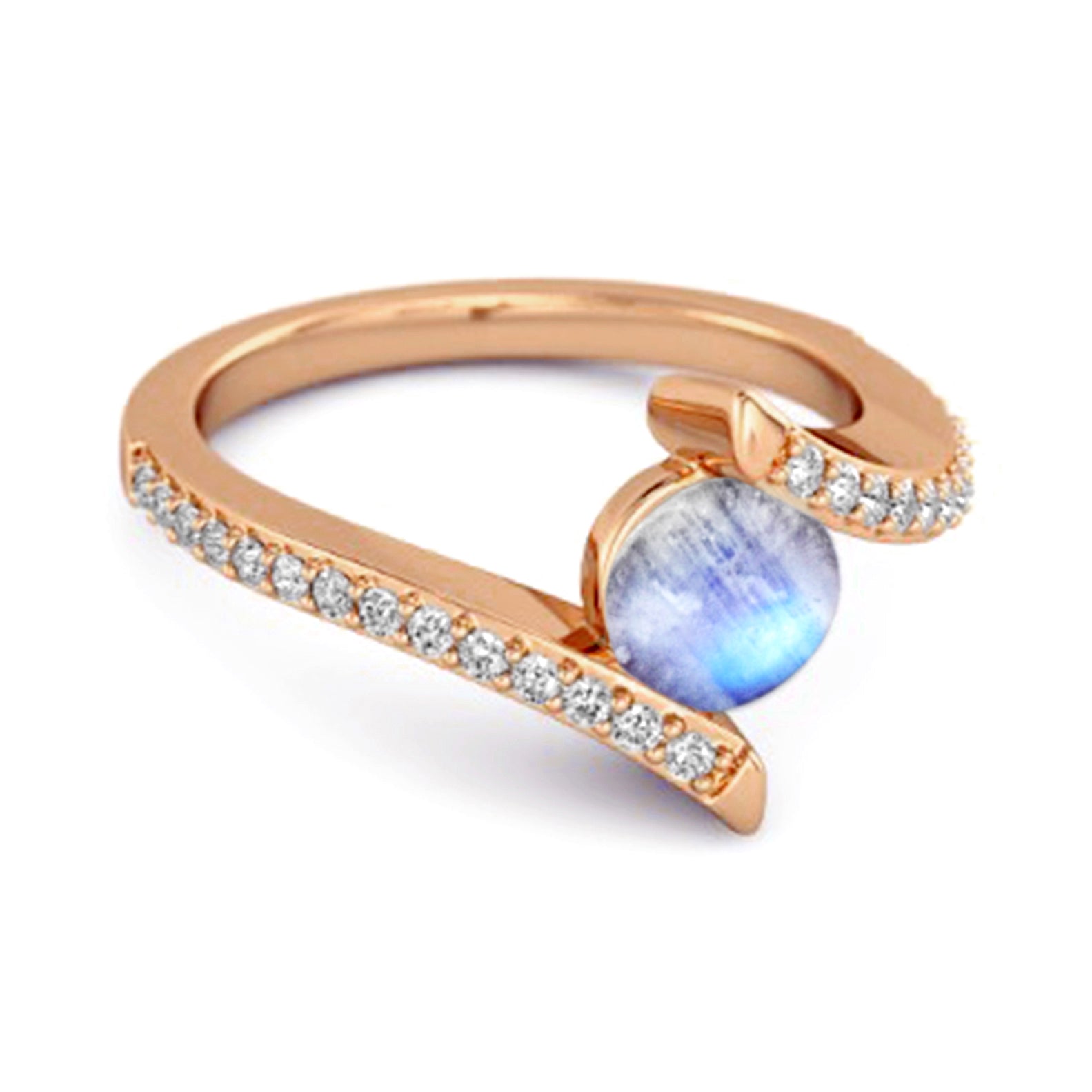 Moonstone Contemporary Pavé Bypass Ring - Sterling Silver