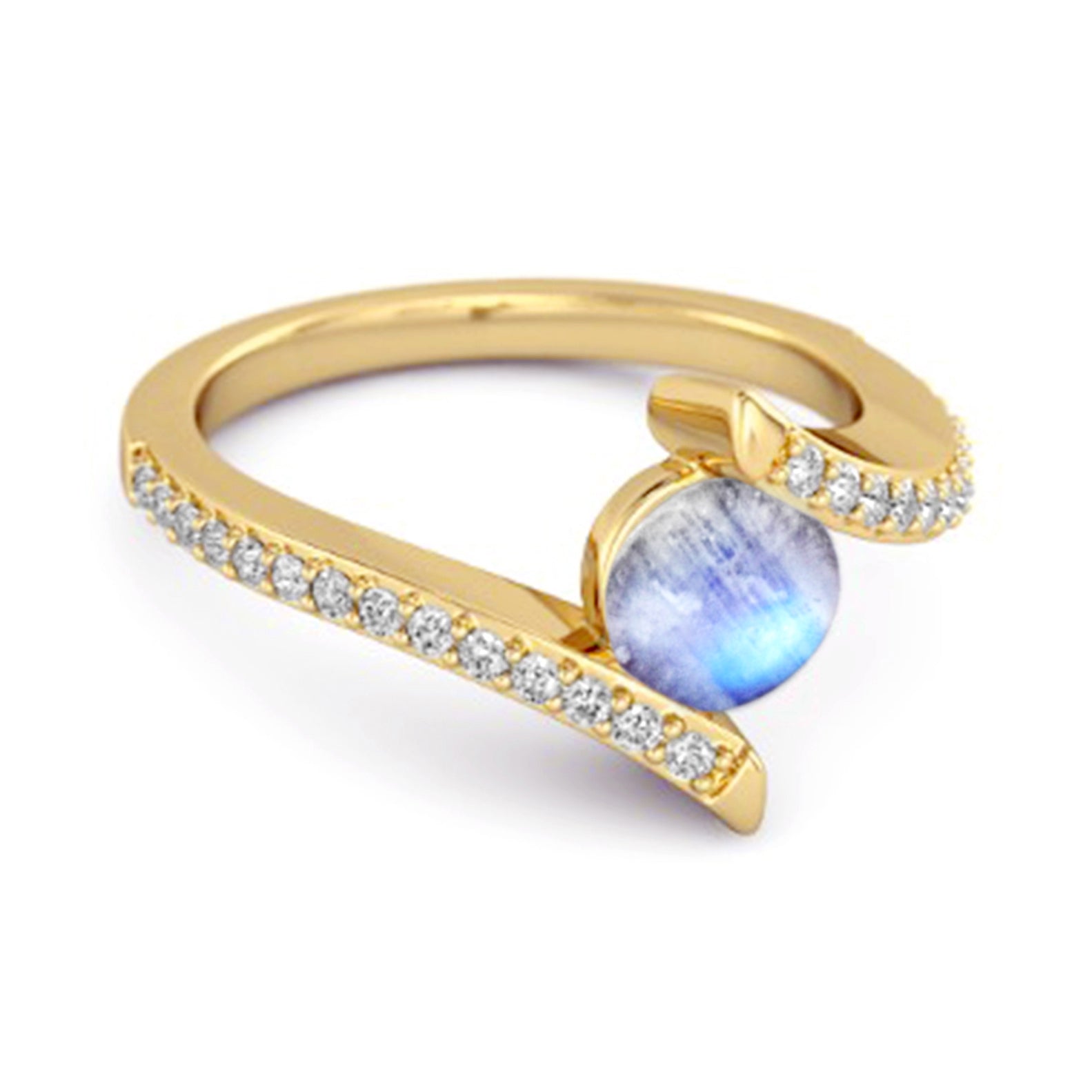 Moonstone Contemporary Pavé Bypass Ring - Sterling Silver
