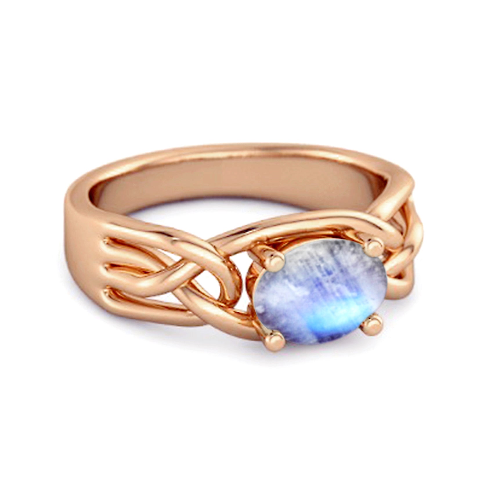 Moonstone Celtic Woven Band Ring - Sterling Silver