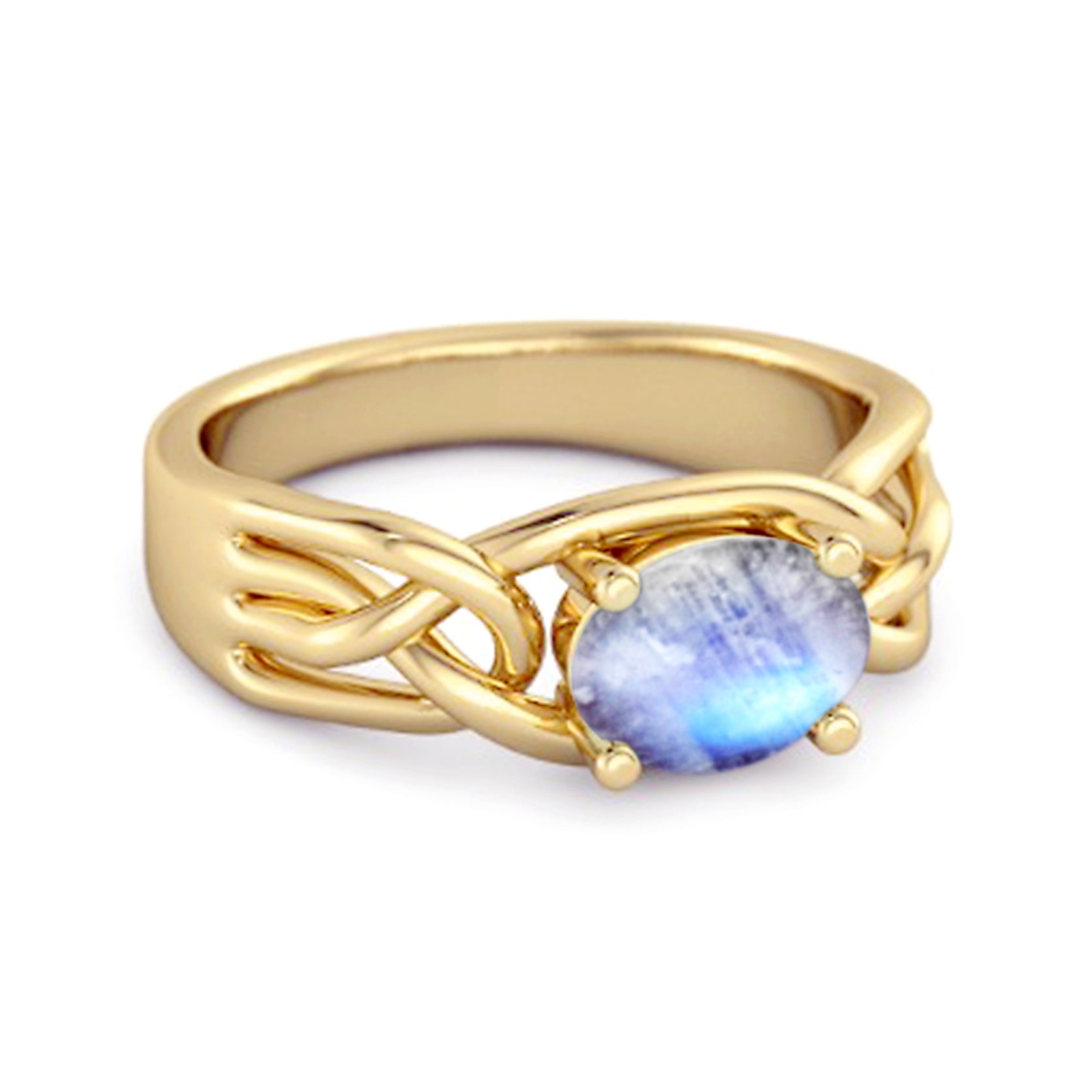 Moonstone Celtic Woven Band Ring - Sterling Silver