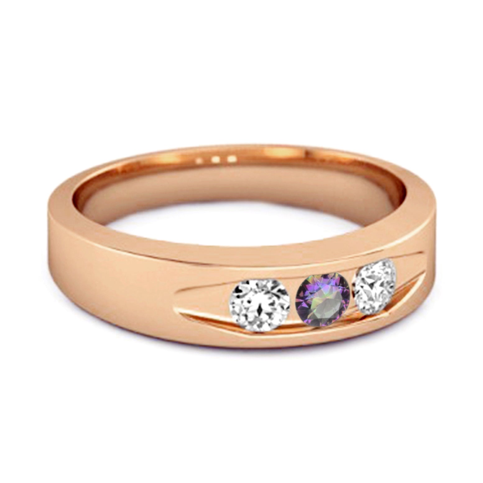 Mystic Topaz Three Stone Band Ring - Sterling Silver