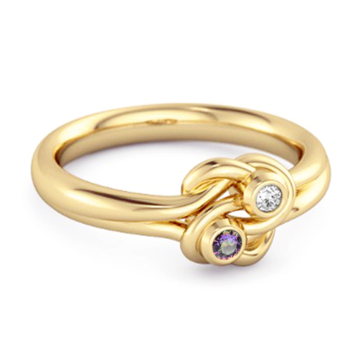 Anello di fidanzamento personalizzato Love Knot con topazio mistico da 0,02 carati in argento 925