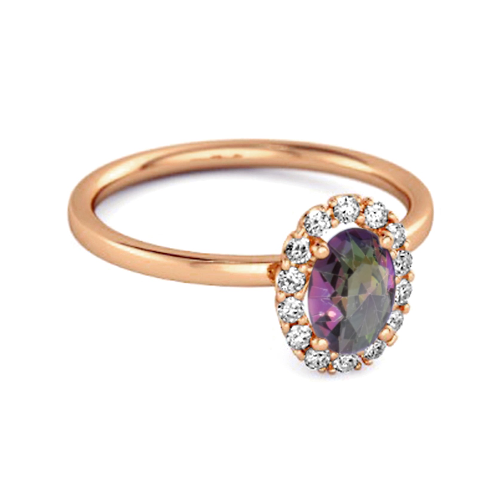 Mystic Topaz Solitaire Halo Accents Ring – Sterling Silver