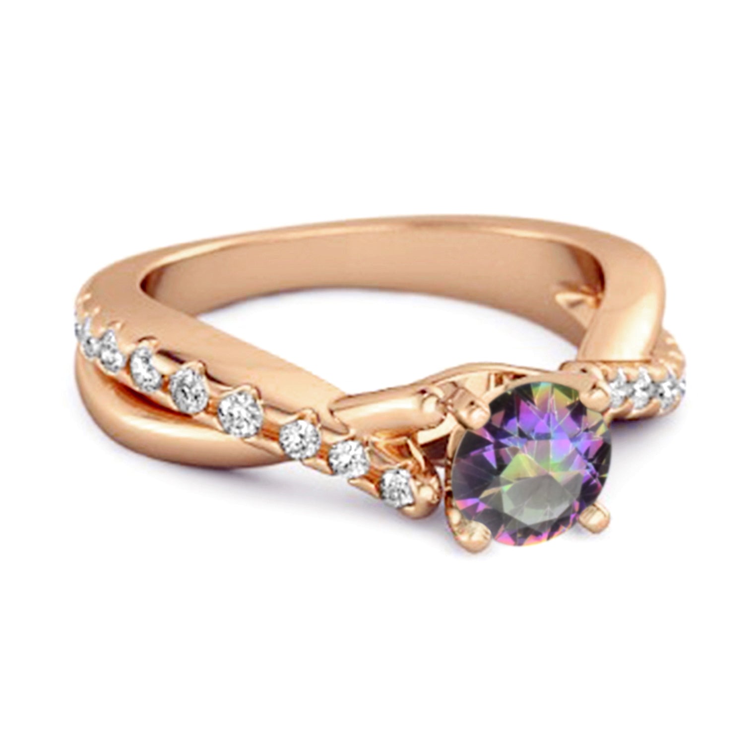 Anello con gambo intrecciato in argento sterling 925 con accenti di topazio mistico